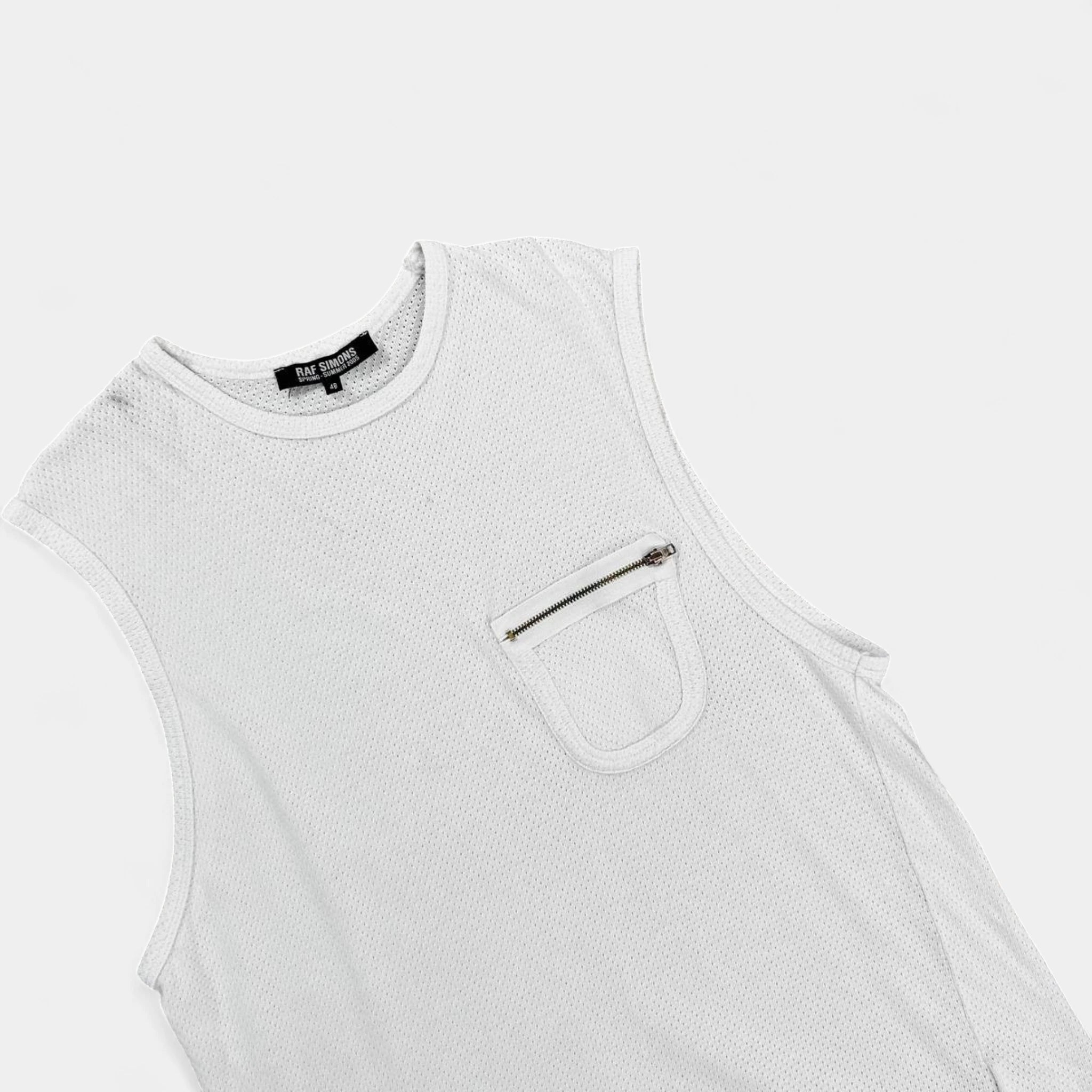 Raf Simons 2005 Zipper-Pocket Sleeveless White Tank Top