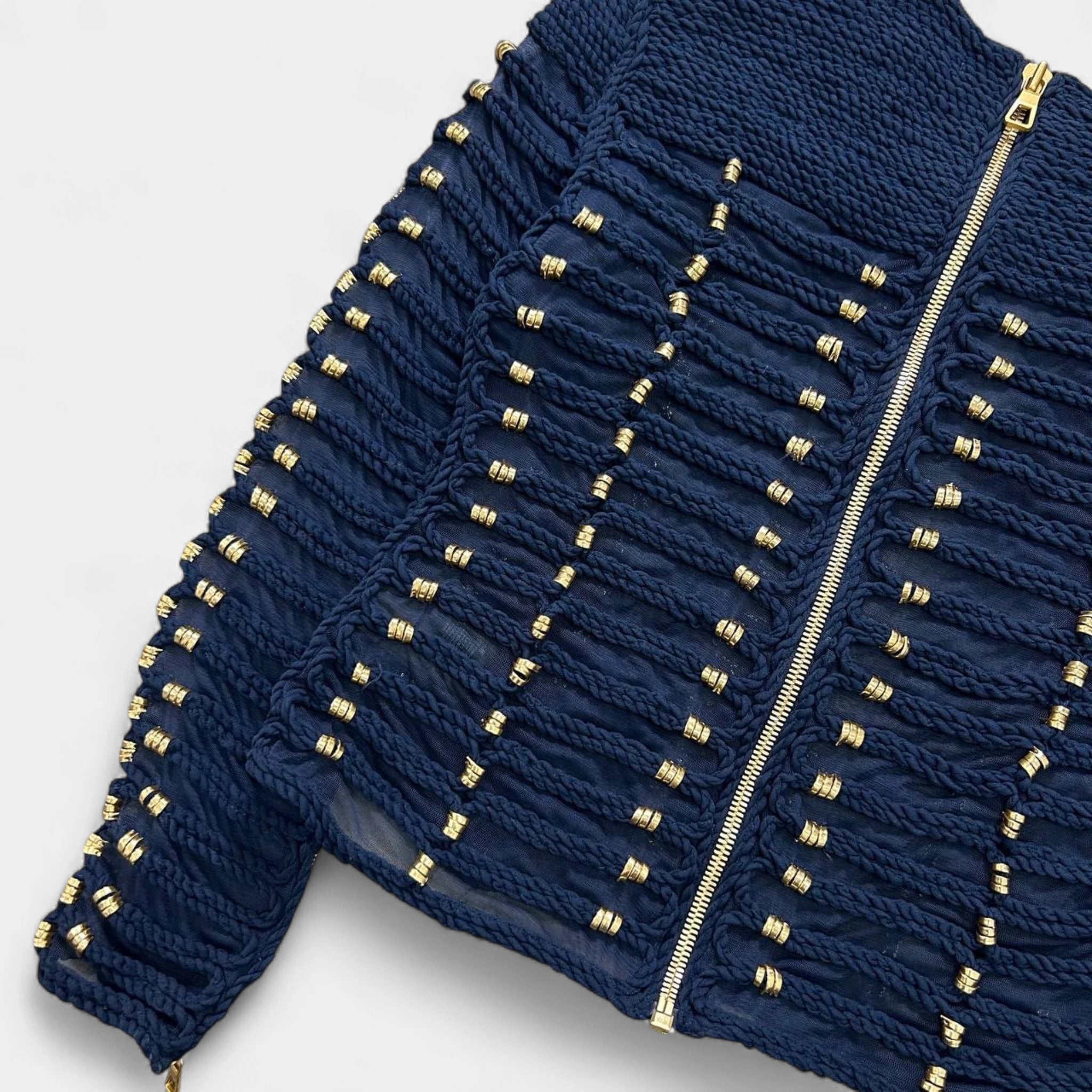 Balmain x H&M Navy Rope Gold Beaded Jacket