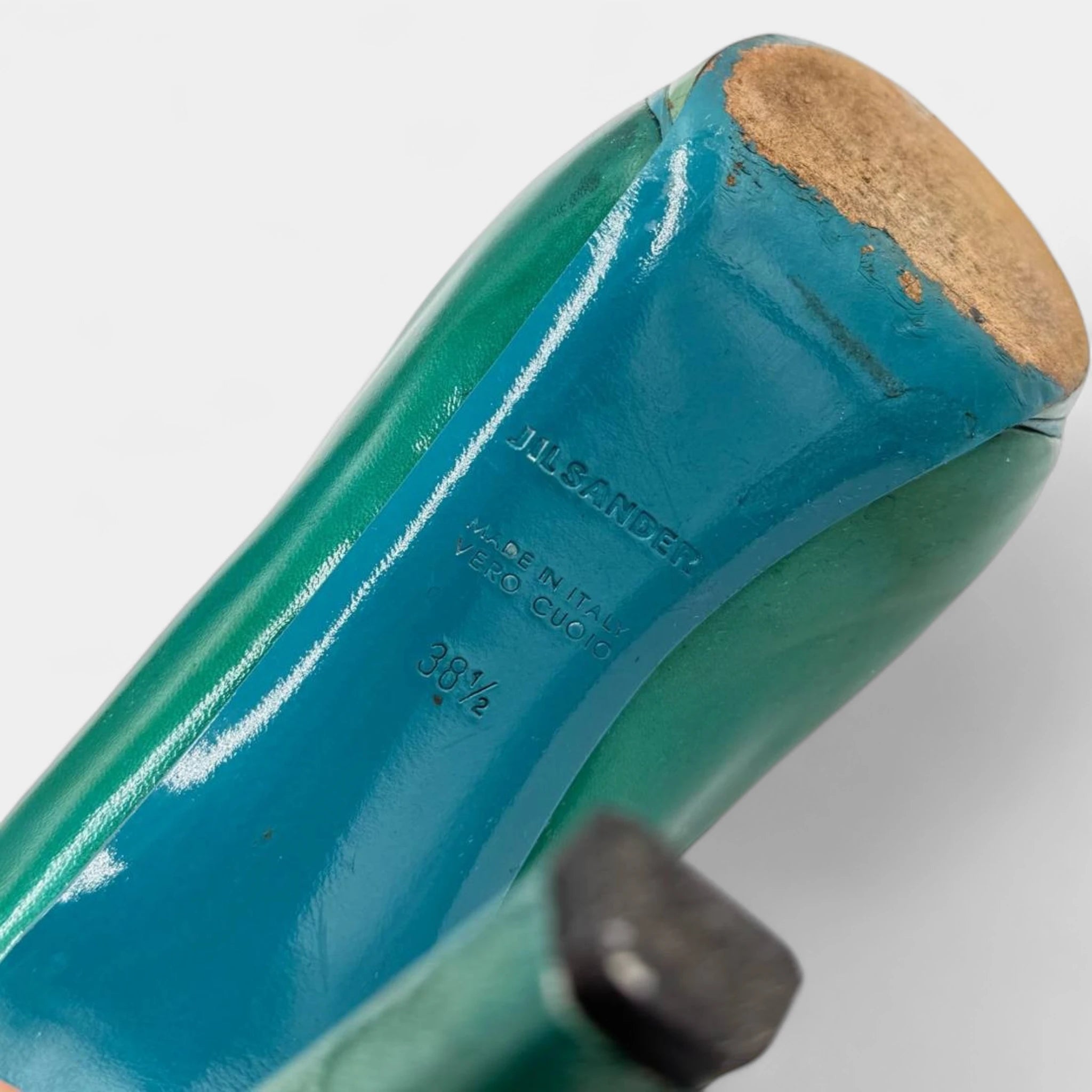 Jil Sander Emerald Two-Tone Patent Leather Platform Pumps