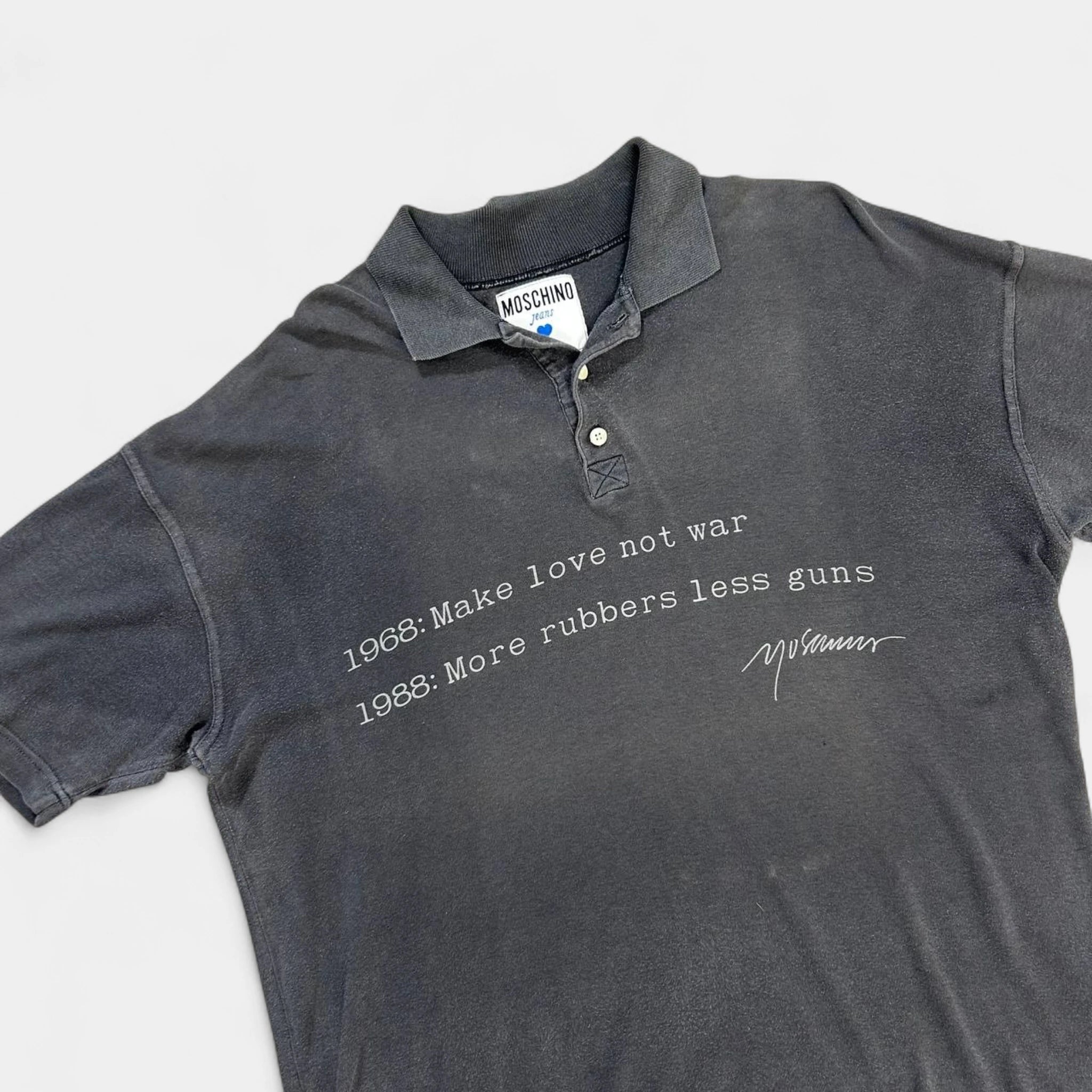 Moschino Vintage Grey Washed Graphic Polo