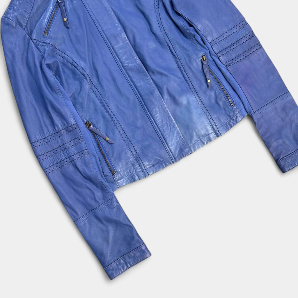 Armani Jeans Leather Blue Biker Jacket