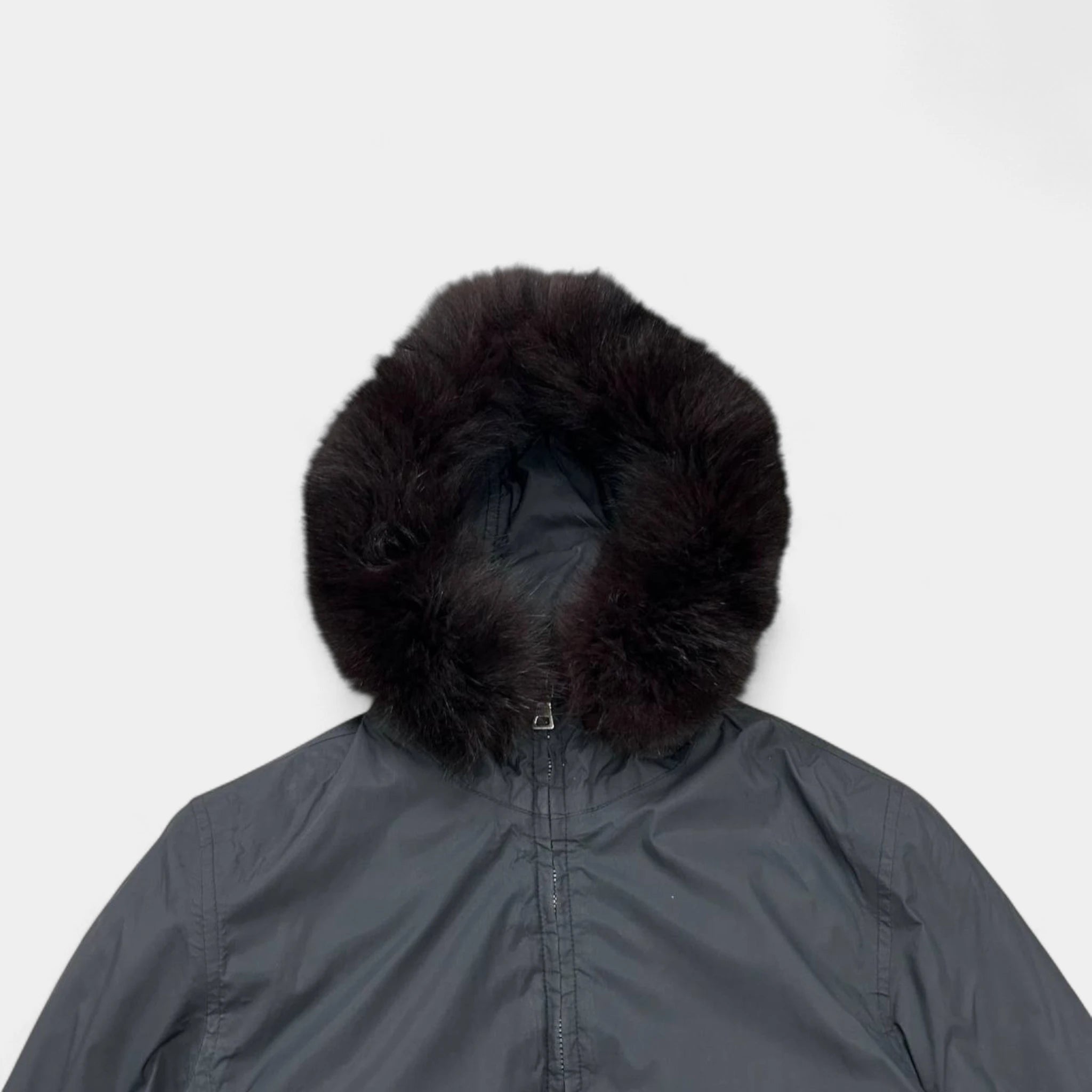 Prada Gore-Tex 2000s Dark Grey Nylon Fur Hood Coat