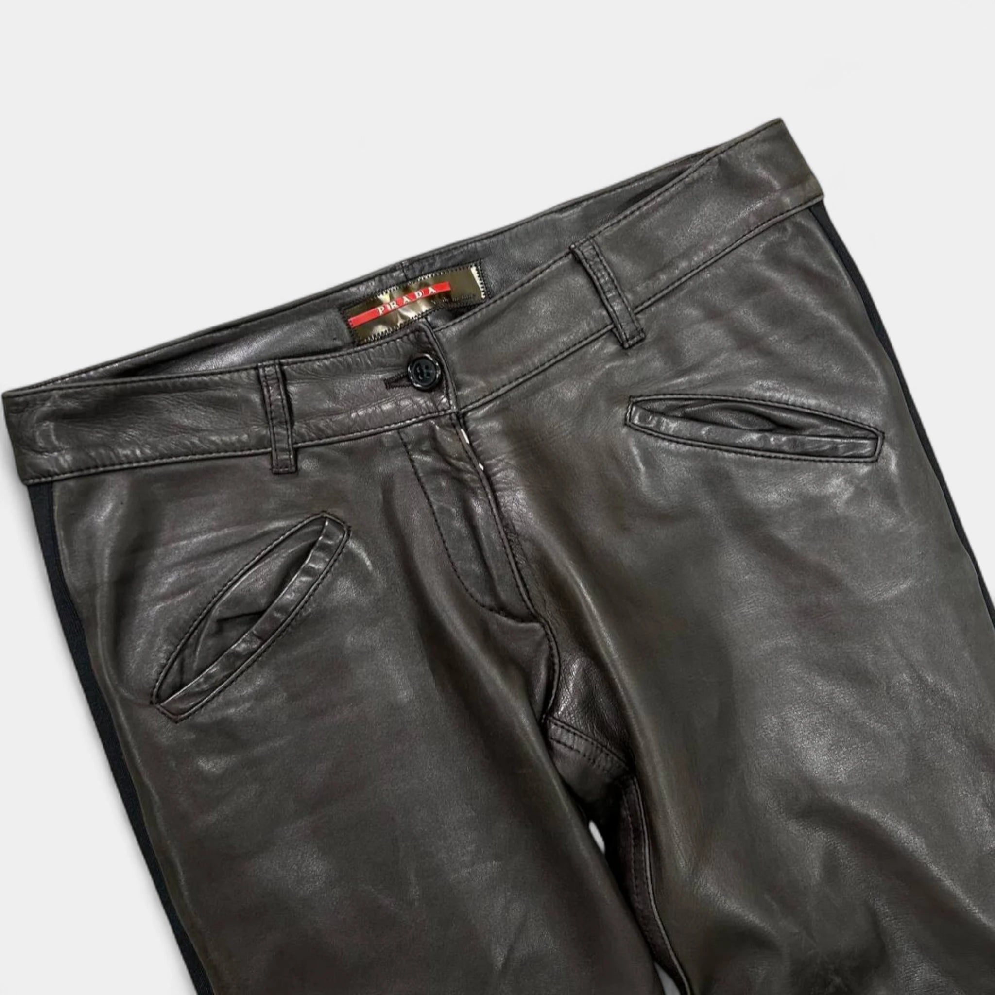 2000s Prada Brown Motorcycle Leather Pants