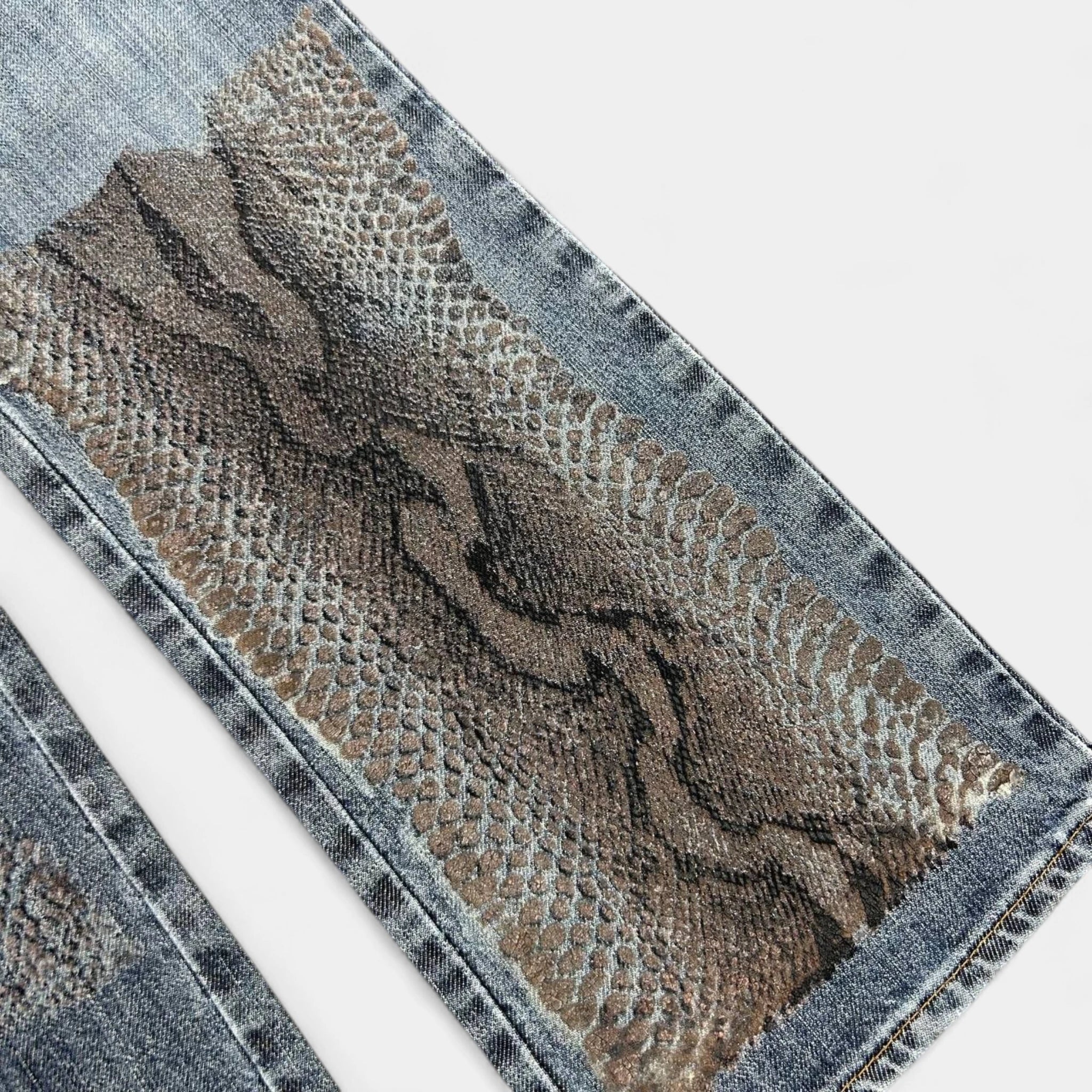 Just Cavalli 2000's Snake Skin Pattern Denim Pants