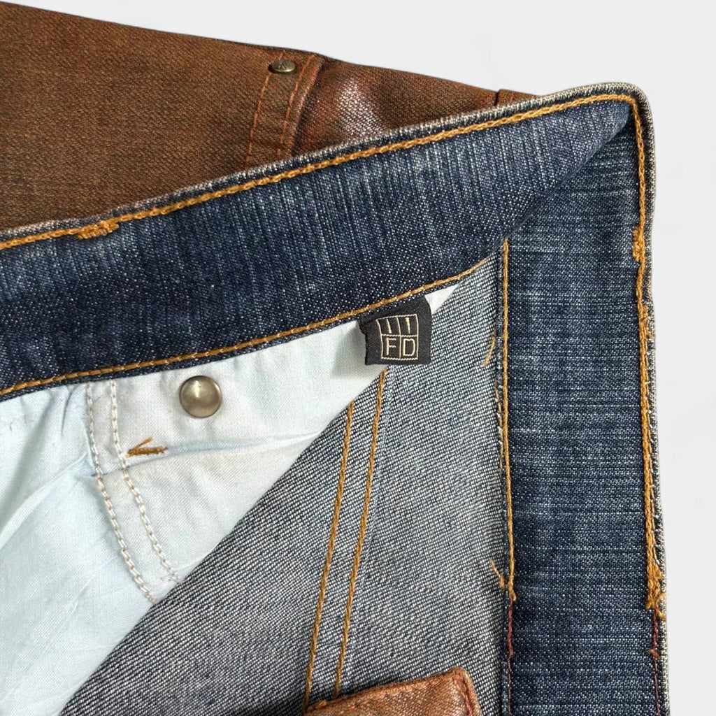 Just Cavalli Brown Waxed on Denim Pants