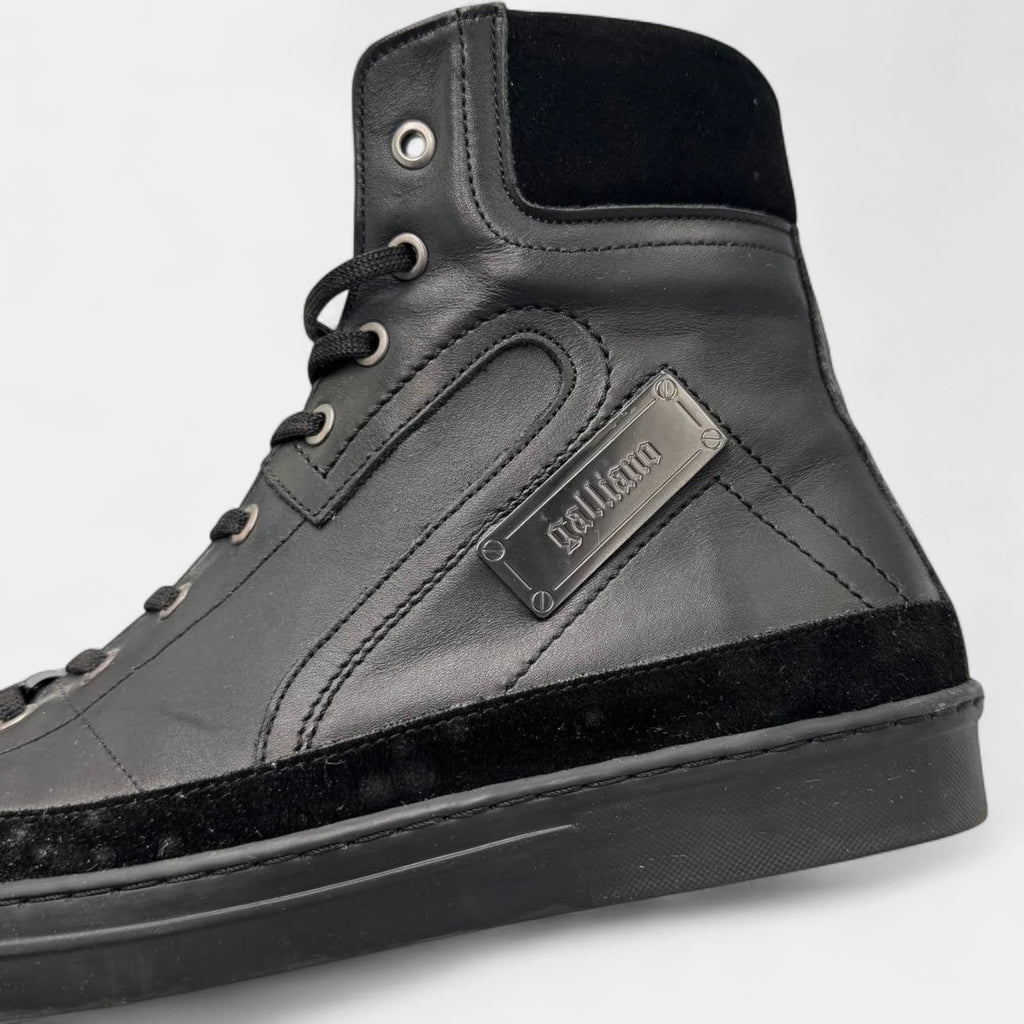 Galliano Vintage Black Leather High-Top Logo Sneakers