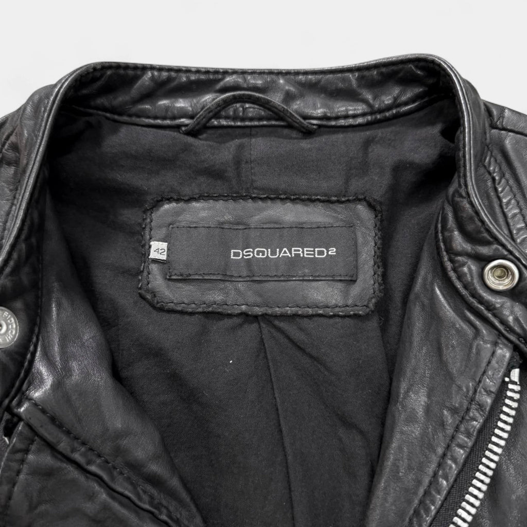 Dsquared2 2000s Black Multi-Pocket Leather Biker Jacket