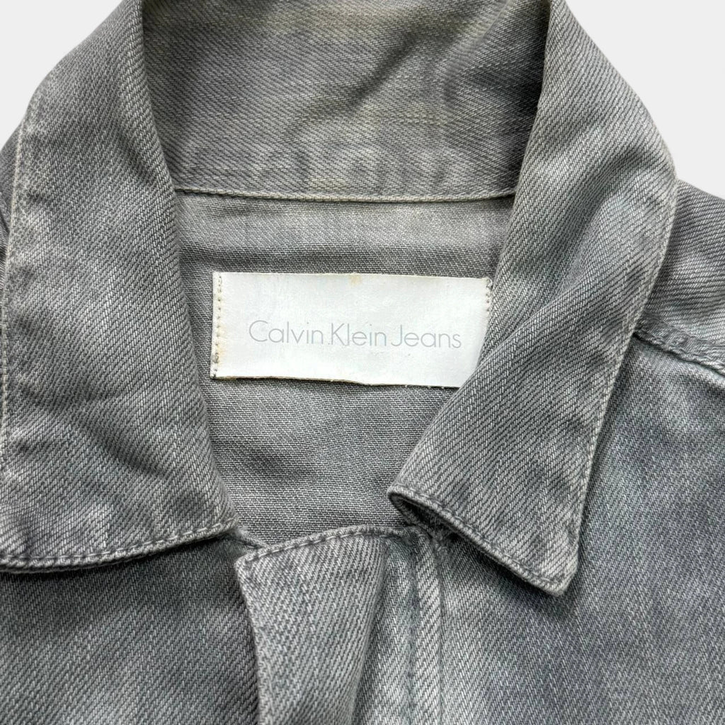 Calvin Klein Grey Denim Leather Biker Jacket