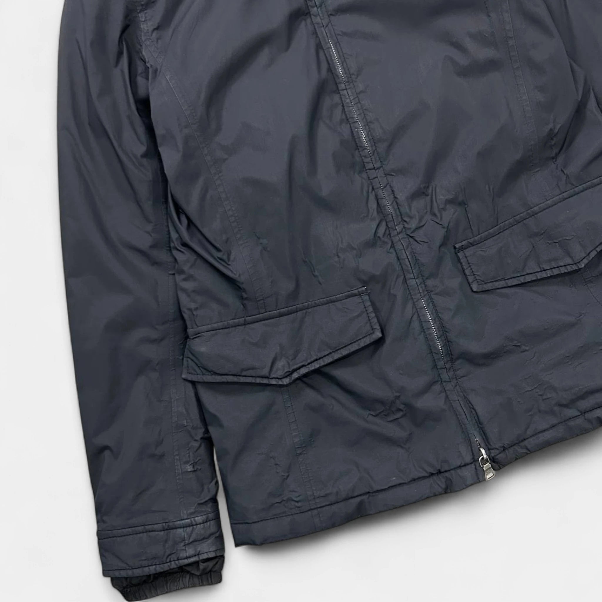 Prada Gore-Tex 2000s Dark Grey Nylon Fur Hood Coat