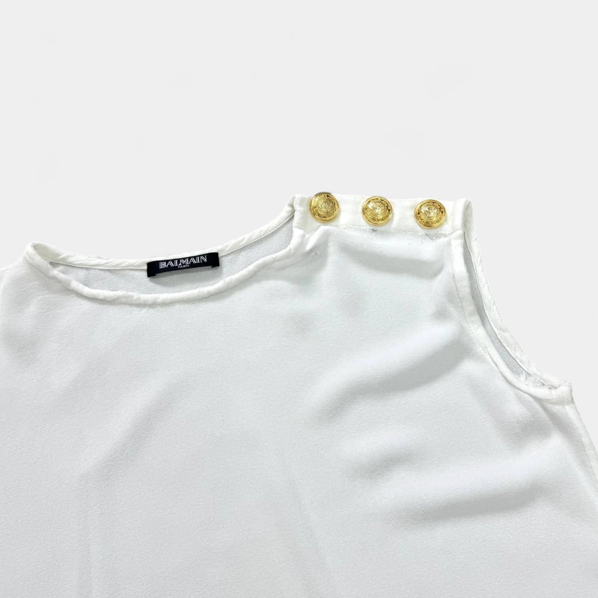 Balmain by Decarnin Distressed White Sleeveless Top