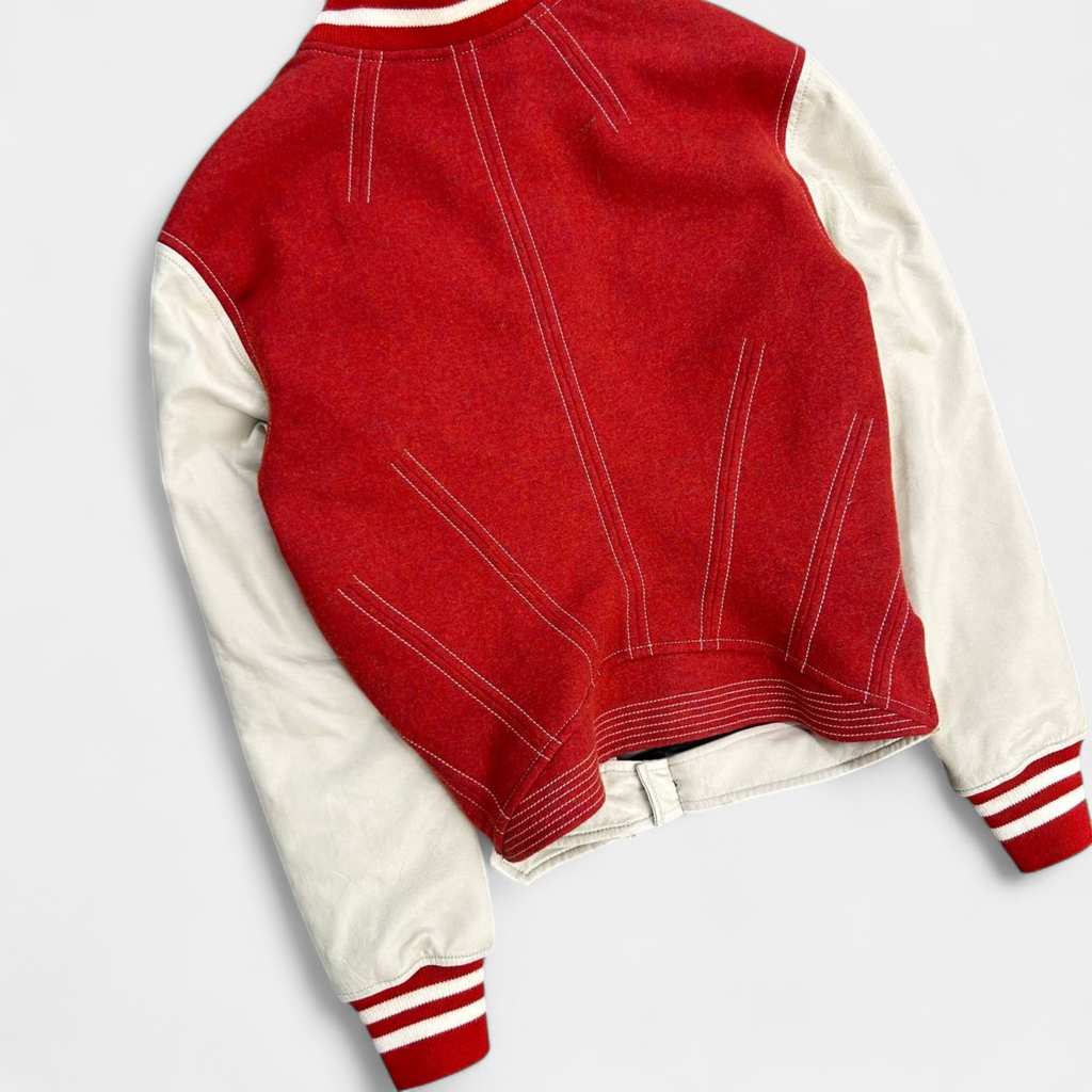 Marithé + François Girbaud Varsity Orange Leather Jacket