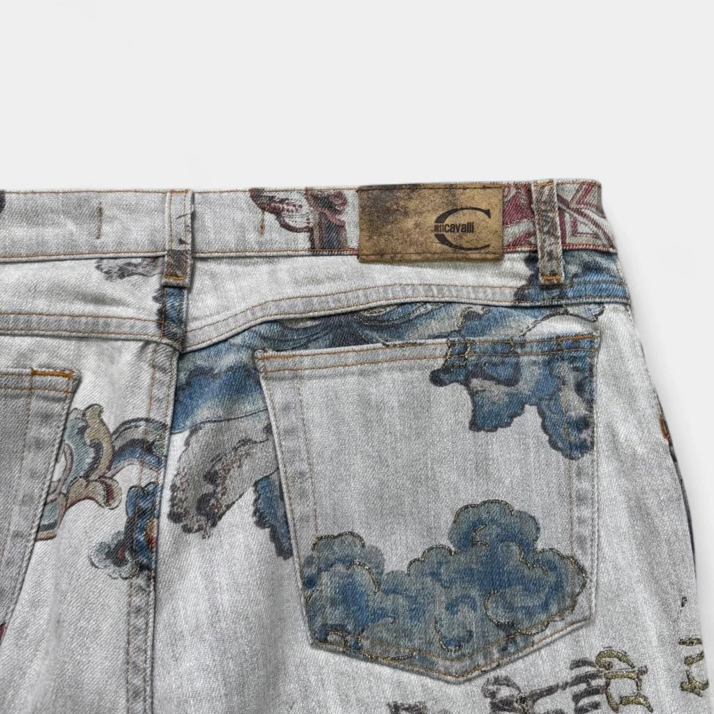 Just Cavalli 2000s Japanese Tapestry Flared Jeans