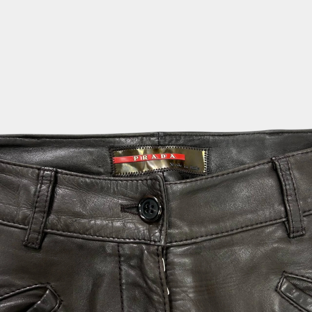 2000s Prada Brown Motorcycle Leather Pants