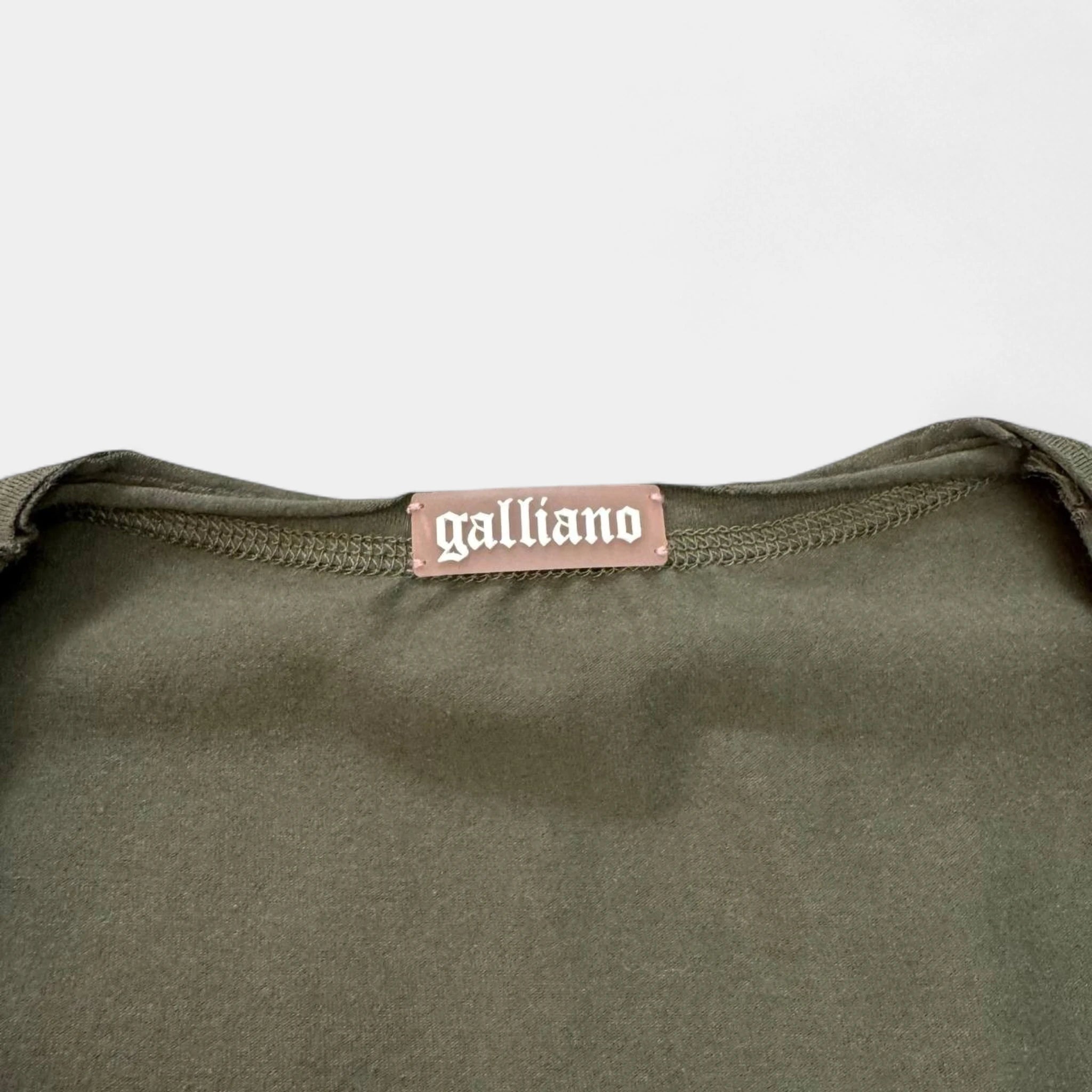 Galliano Olive Green Union Jack "UK" Newspaper Print T-Shirt