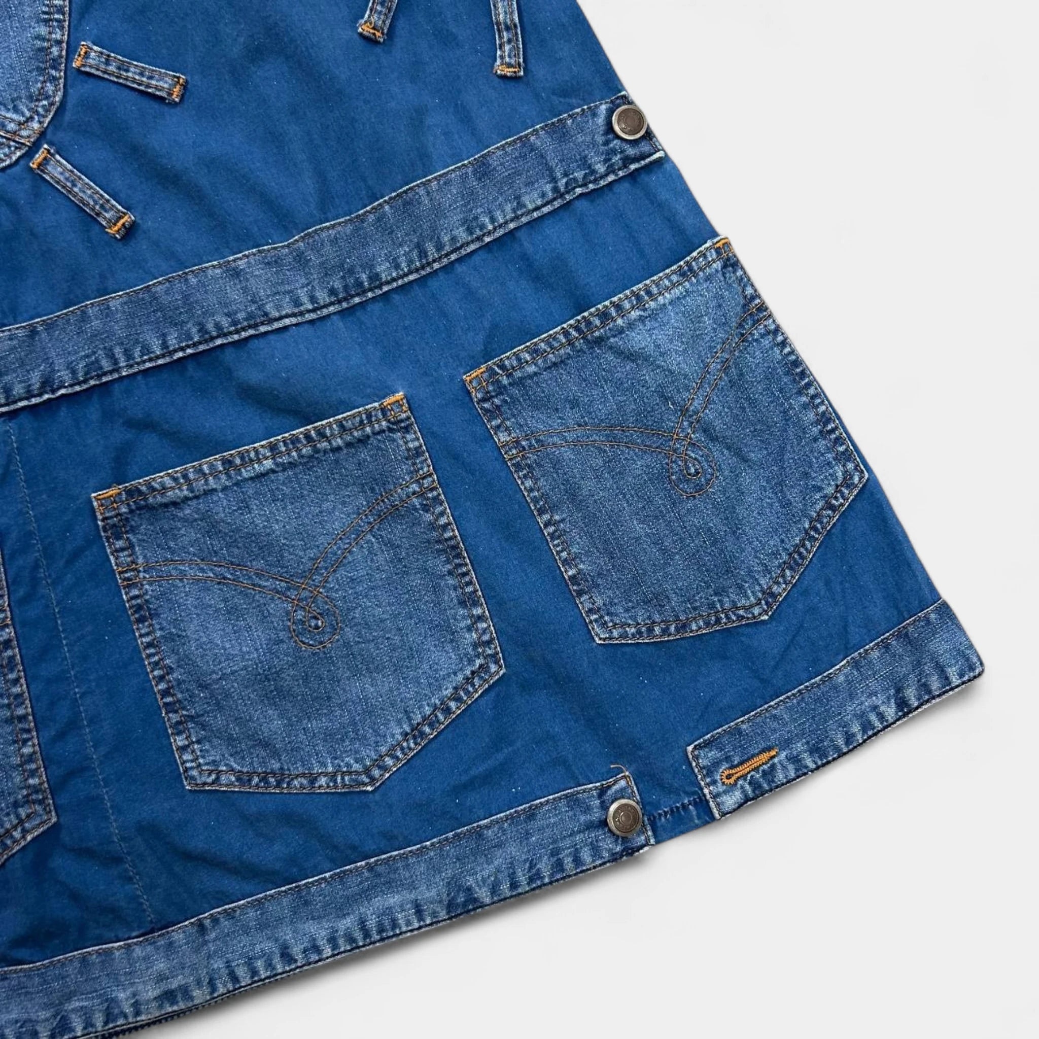 Moschino 1990s Sunburst Denim Patchwork Long Skirt