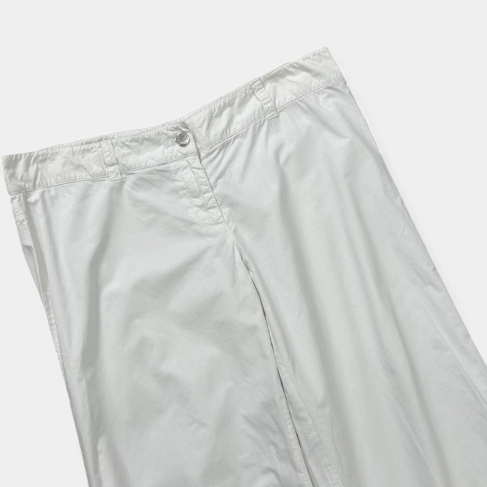 Prada 2000s Wide Leg White Cotton Pants