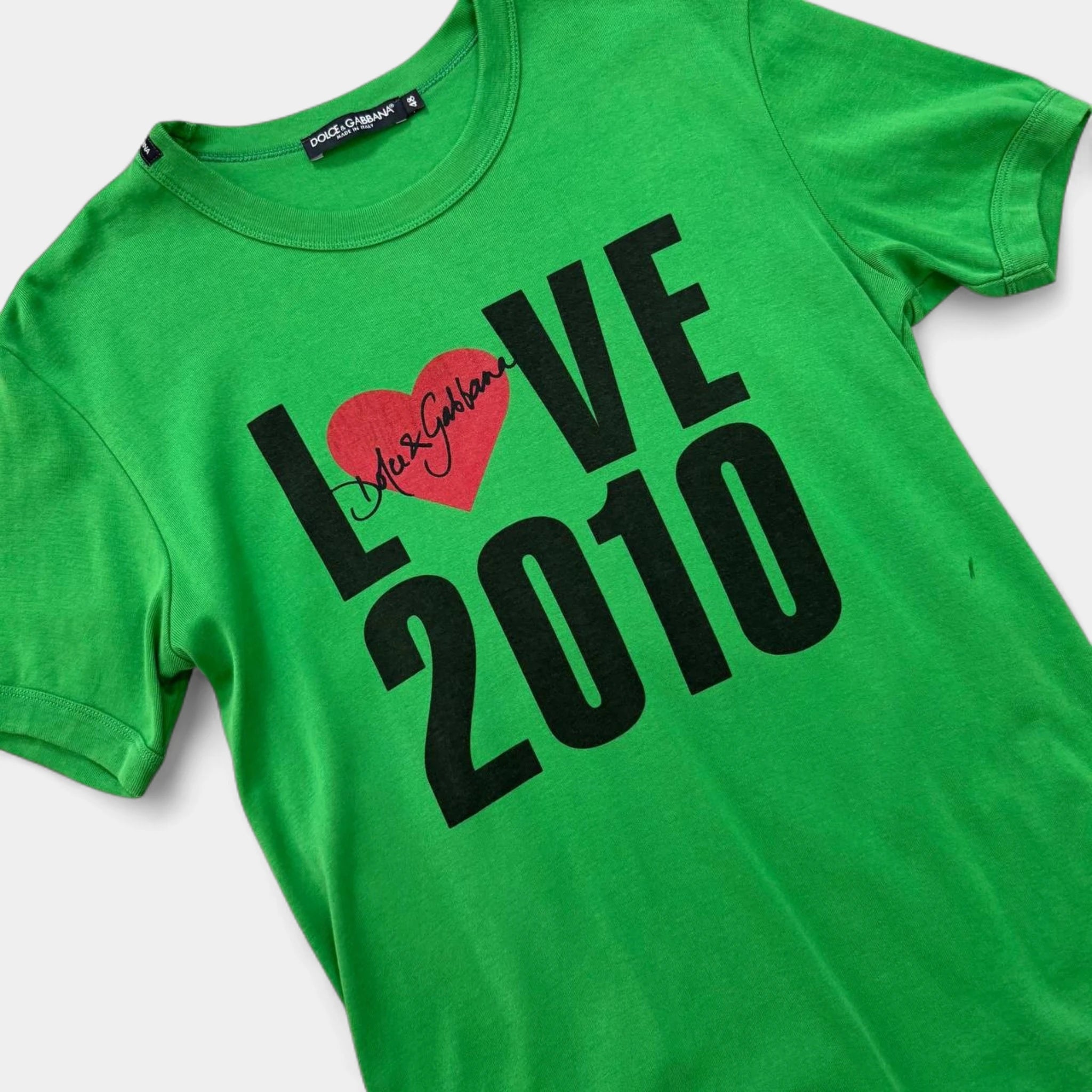 Dolce & Gabbana Green "LOVE 2010" Heart Graphic T-Shirt