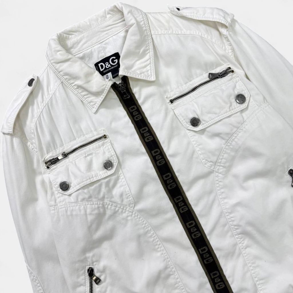 Dolce & Gabbana White Multi-Pocket Aviator Utility Jacket
