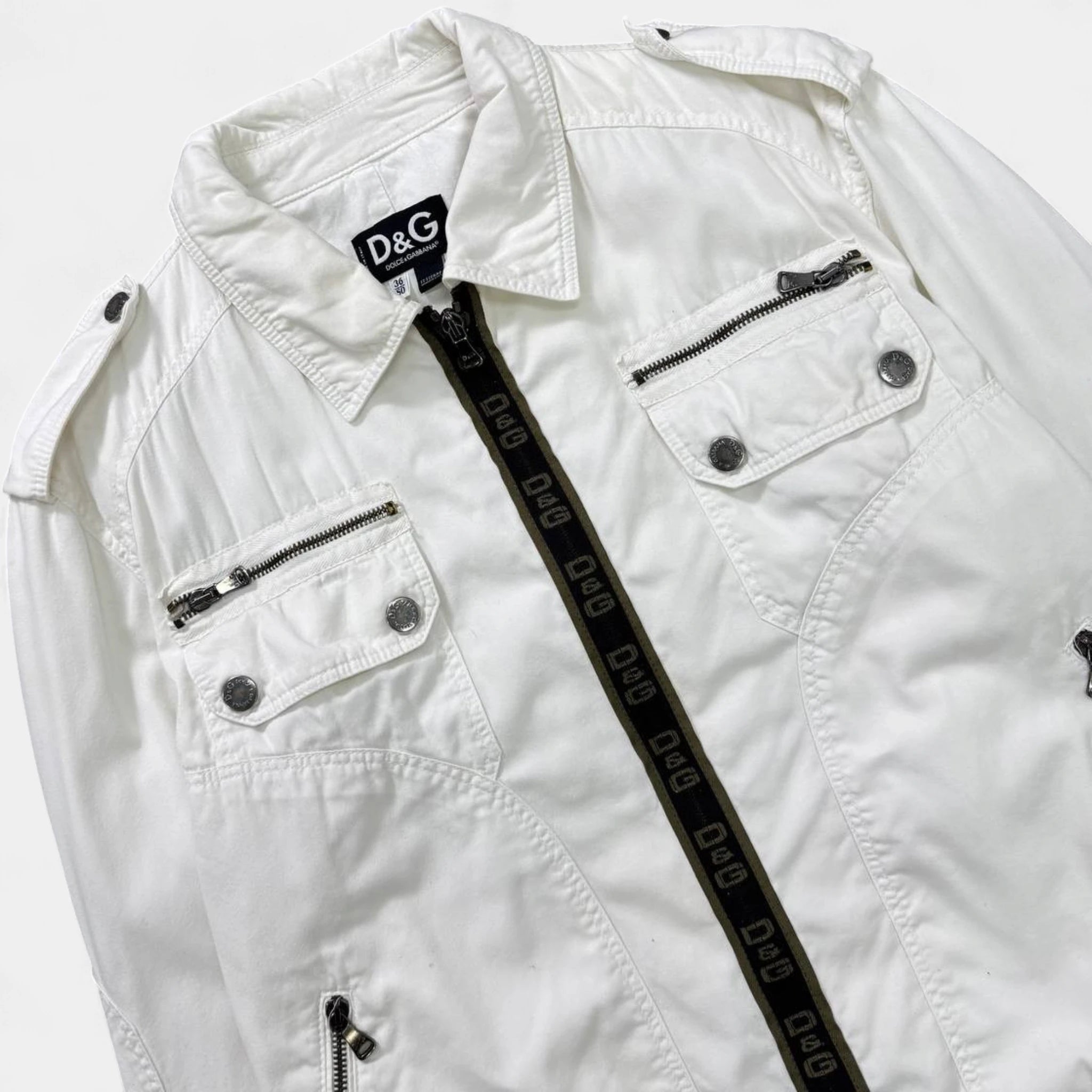 Dolce & Gabbana White Multi-Pocket Aviator Utility Jacket