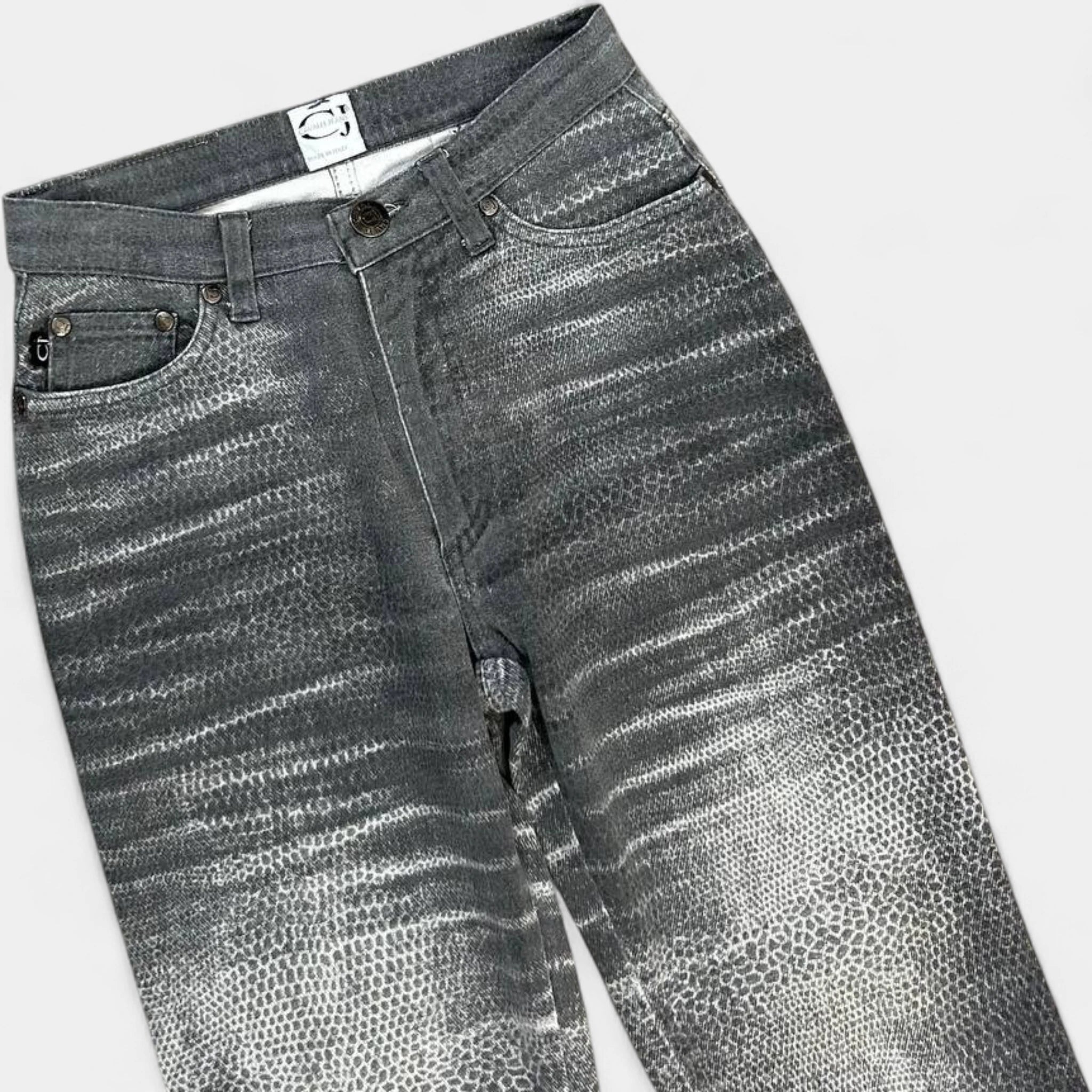 Cavalli Vintage Grey Distressed Snake Effect Jeans