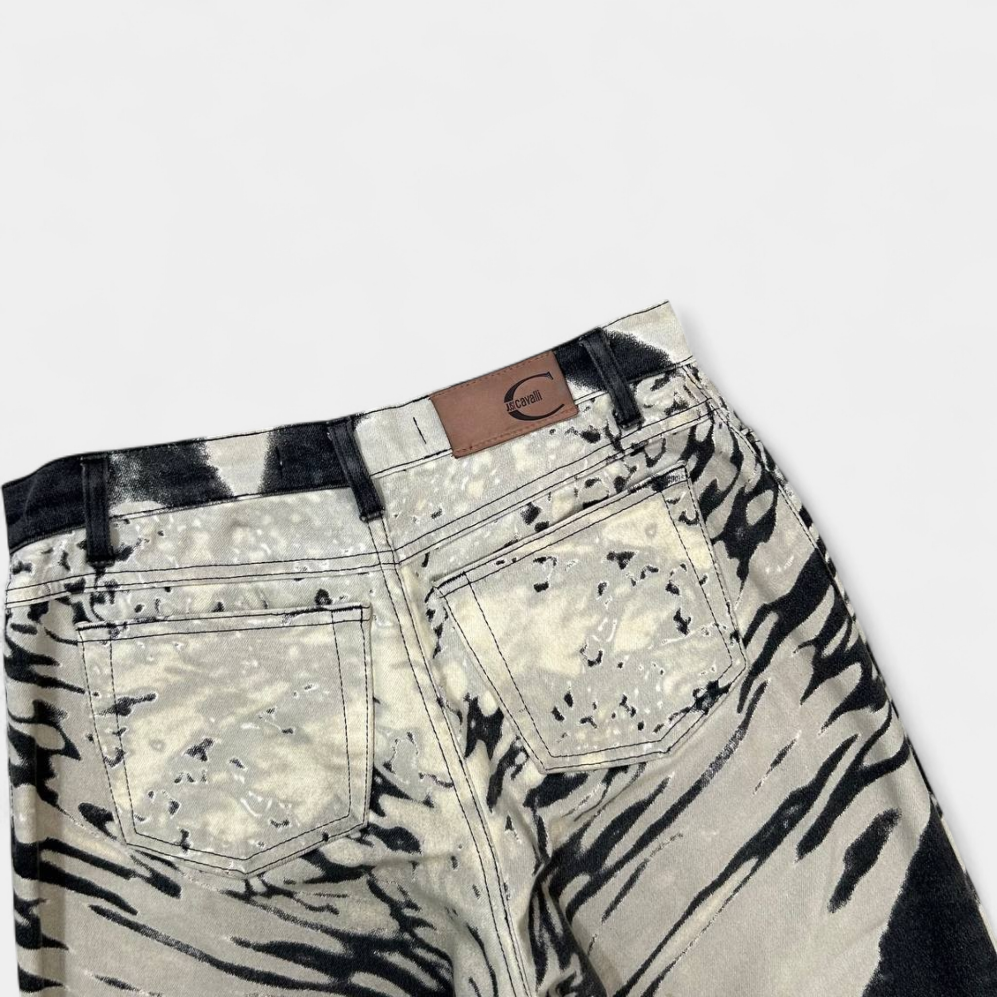 Just Cavalli 2000s White and Black Zebra Print Pants