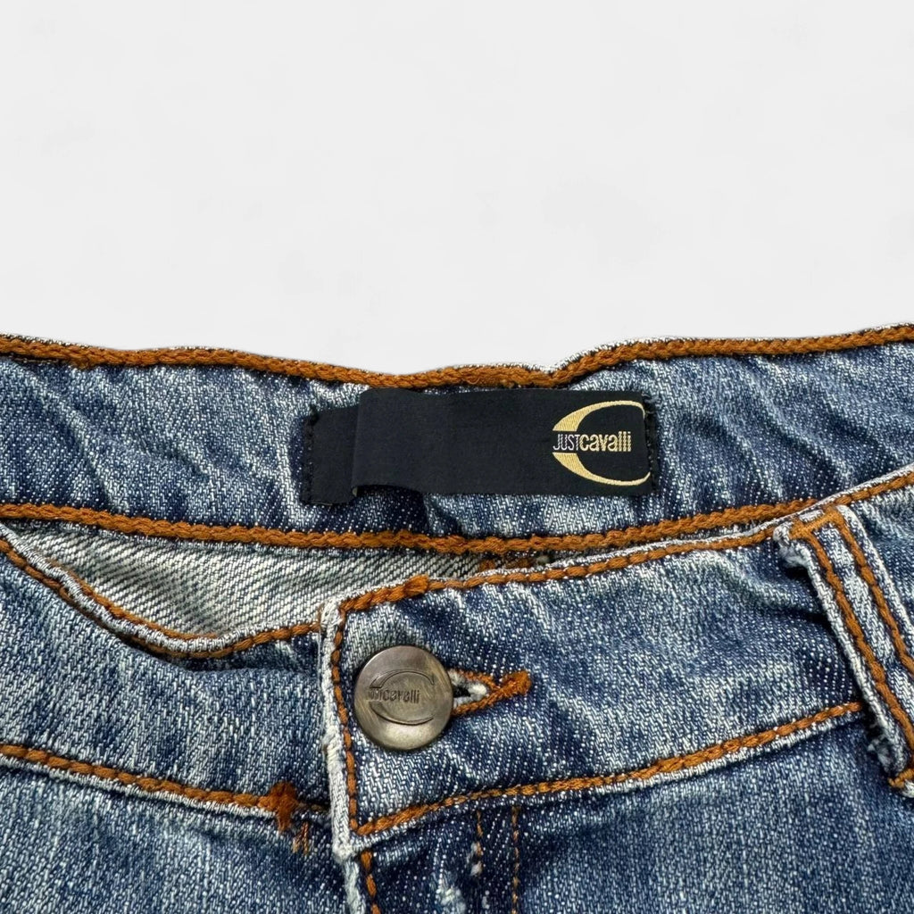 Just Cavalli 2000s Snakeskin Detail Blue Denim Shorts