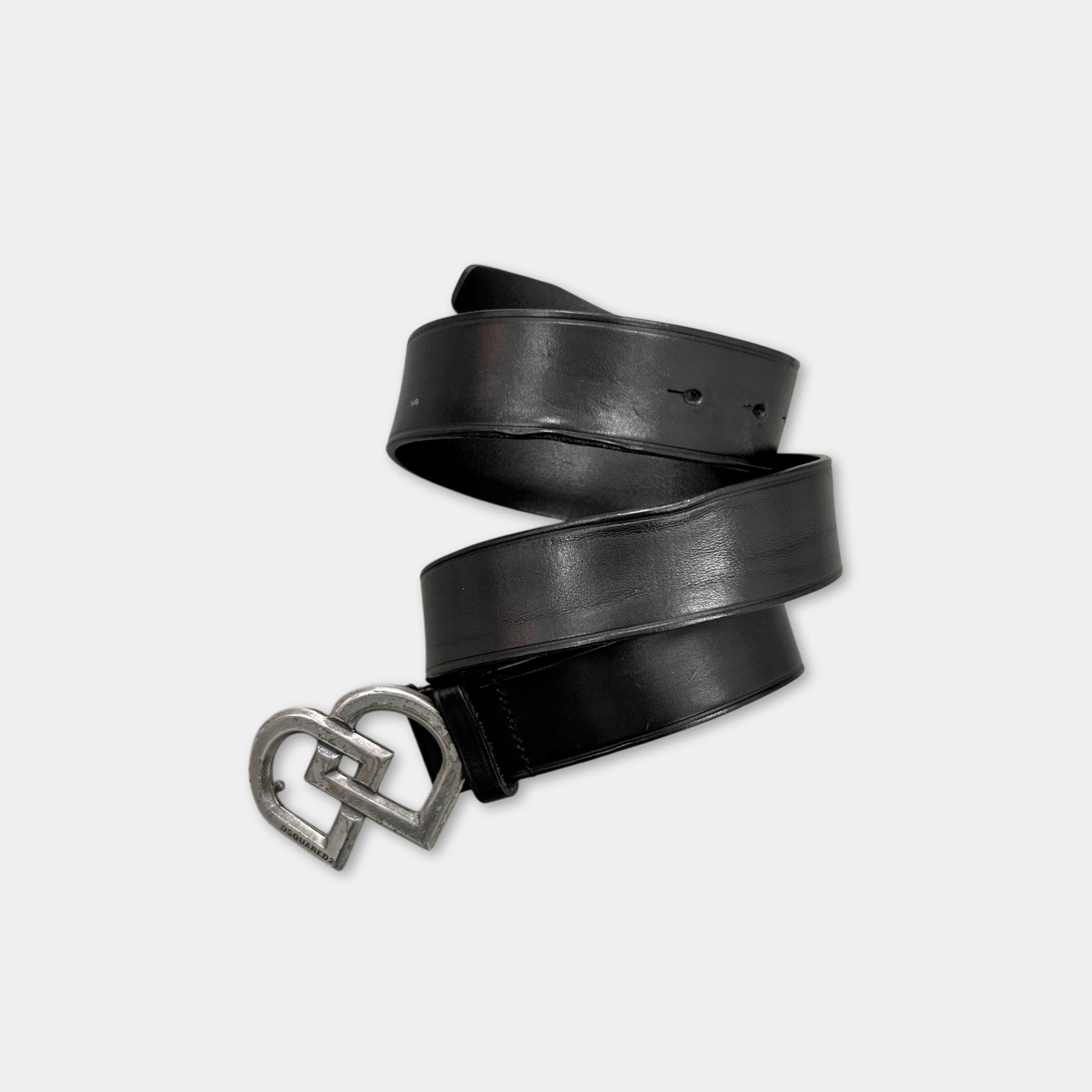 Dsquared2 "Heart" Buckle Black Leather Belt