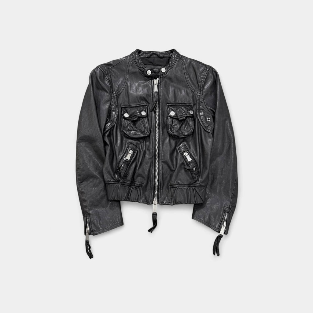 Dsquared2 2000s Black Multi-Pocket Leather Biker Jacket