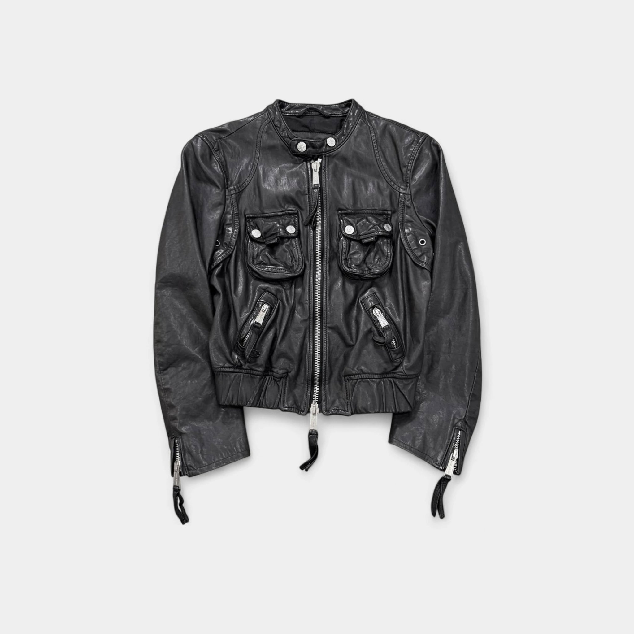 Dsquared2 2000s Black Multi-Pocket Leather Biker Jacket