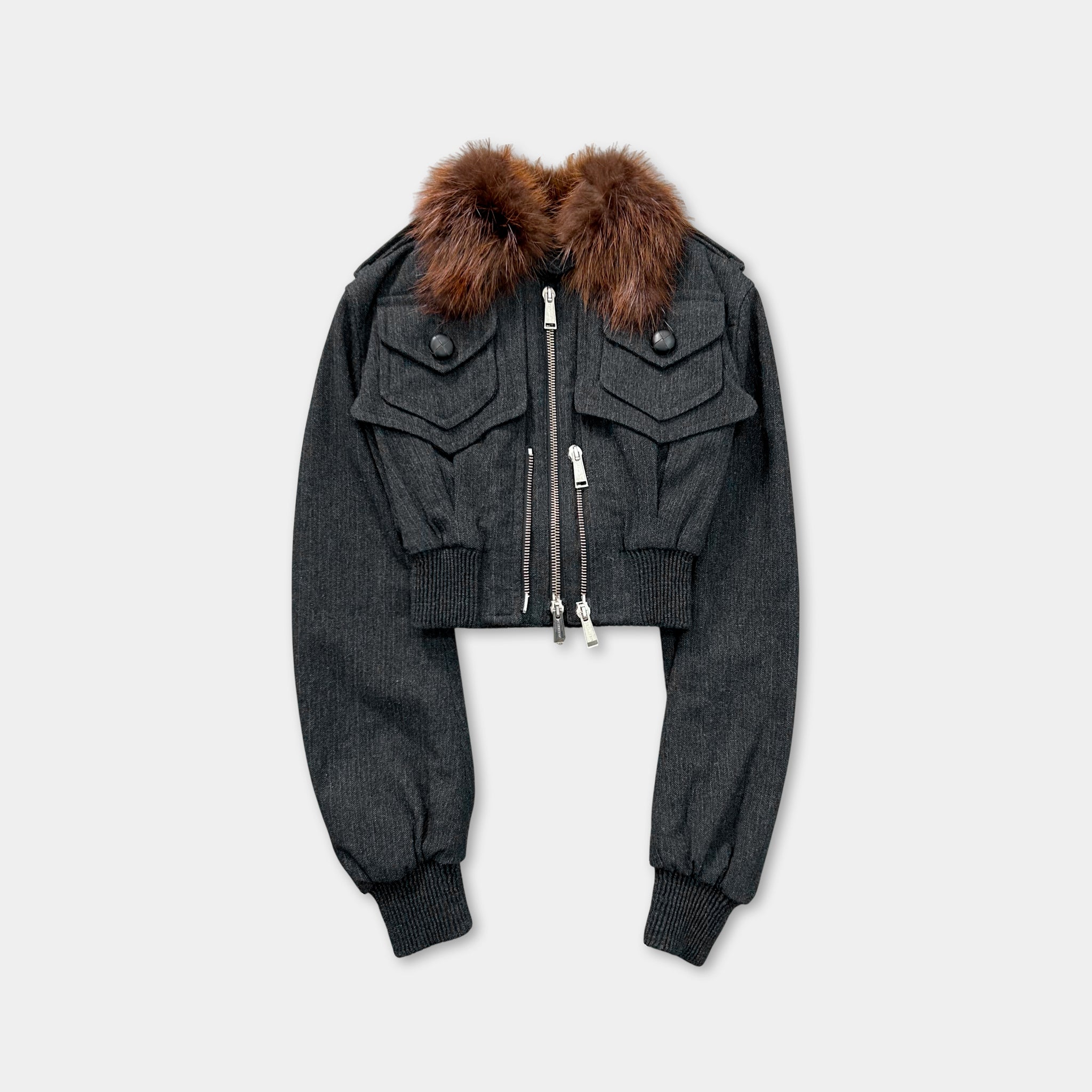 Dsquared2 Cropped Cargo Fur Collar Jacket