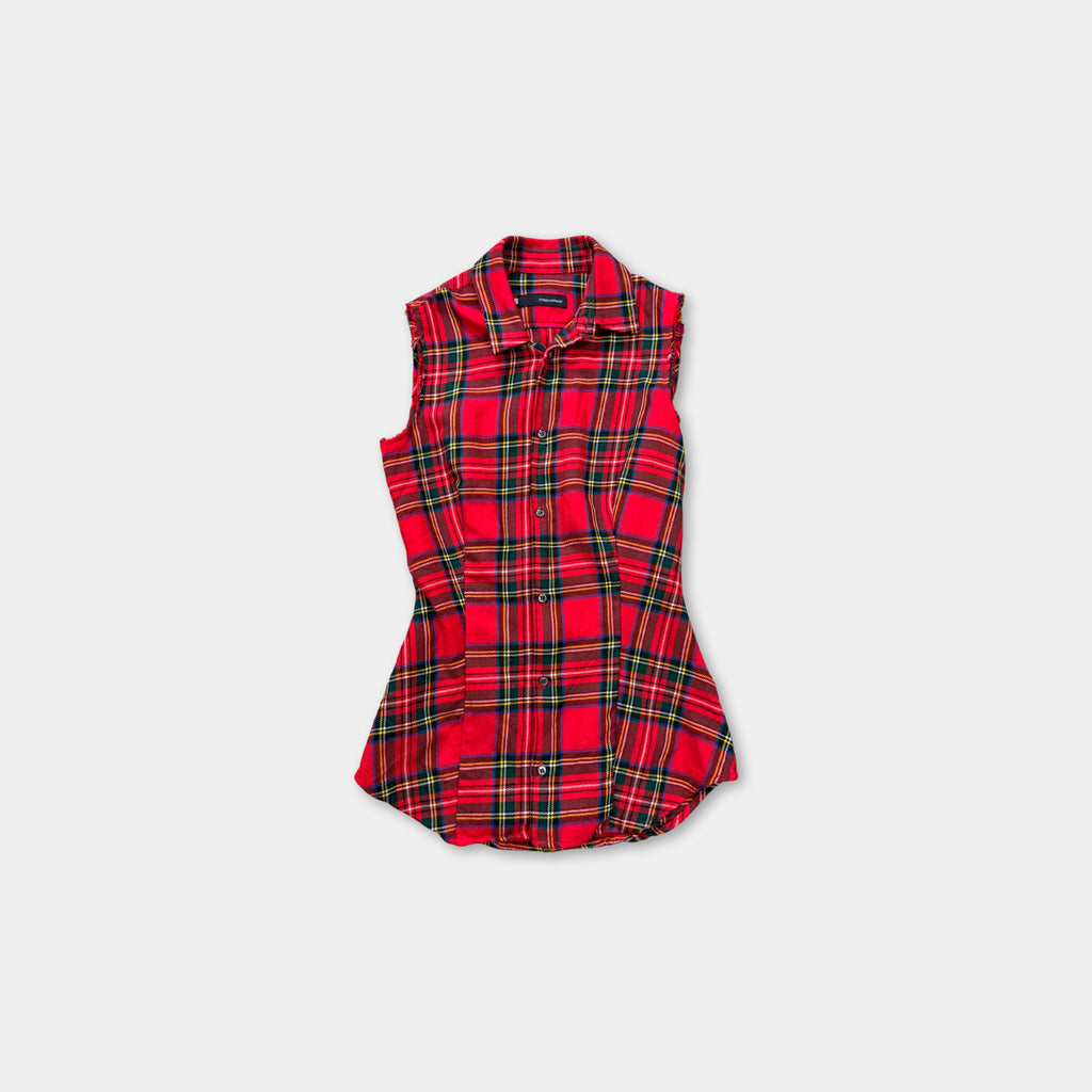 Dsquared2 Red Tartan Plaid Sleeveless Frayed Shirt