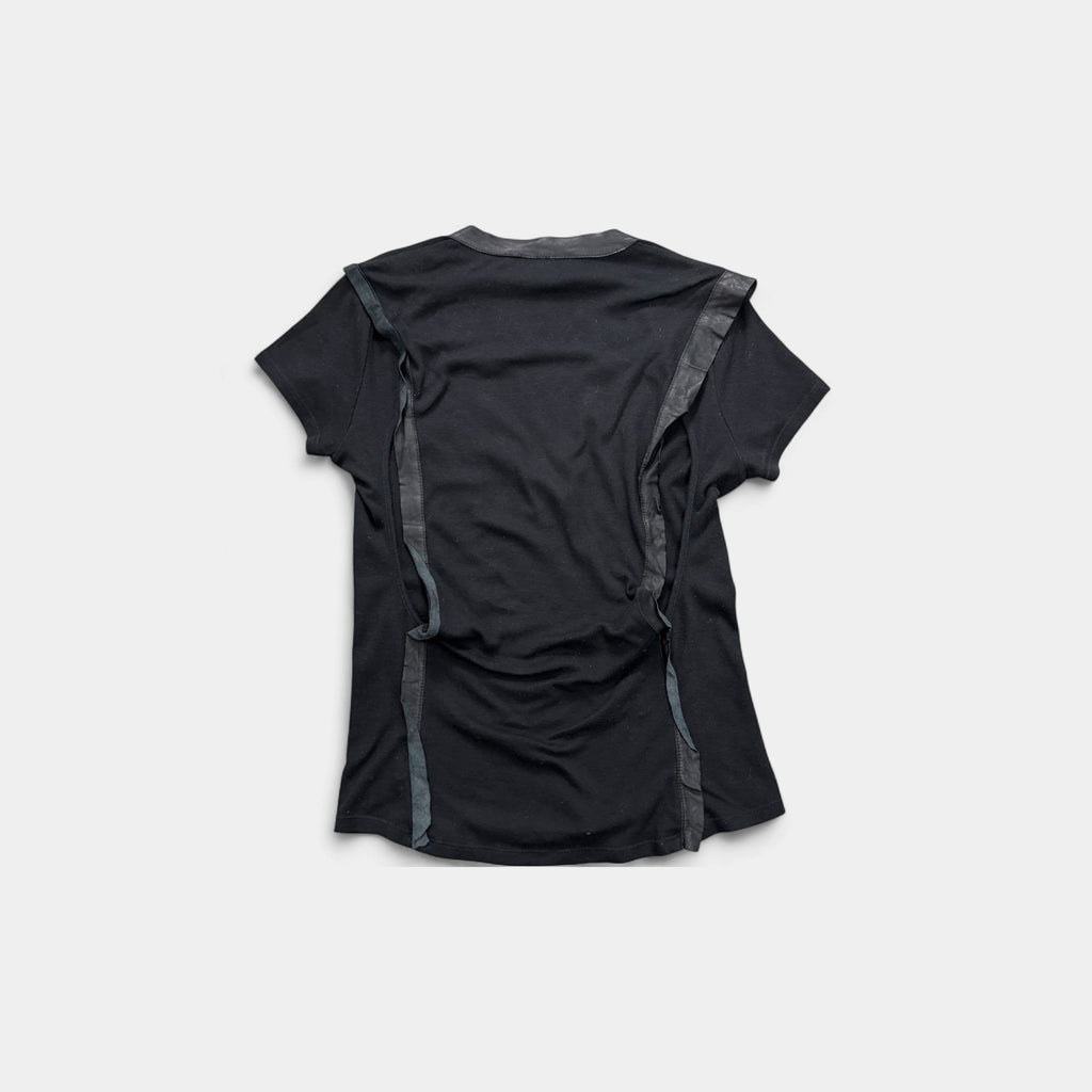 Dsquared2 Black Cotton V-Neck T-shirt with Leather Trim
