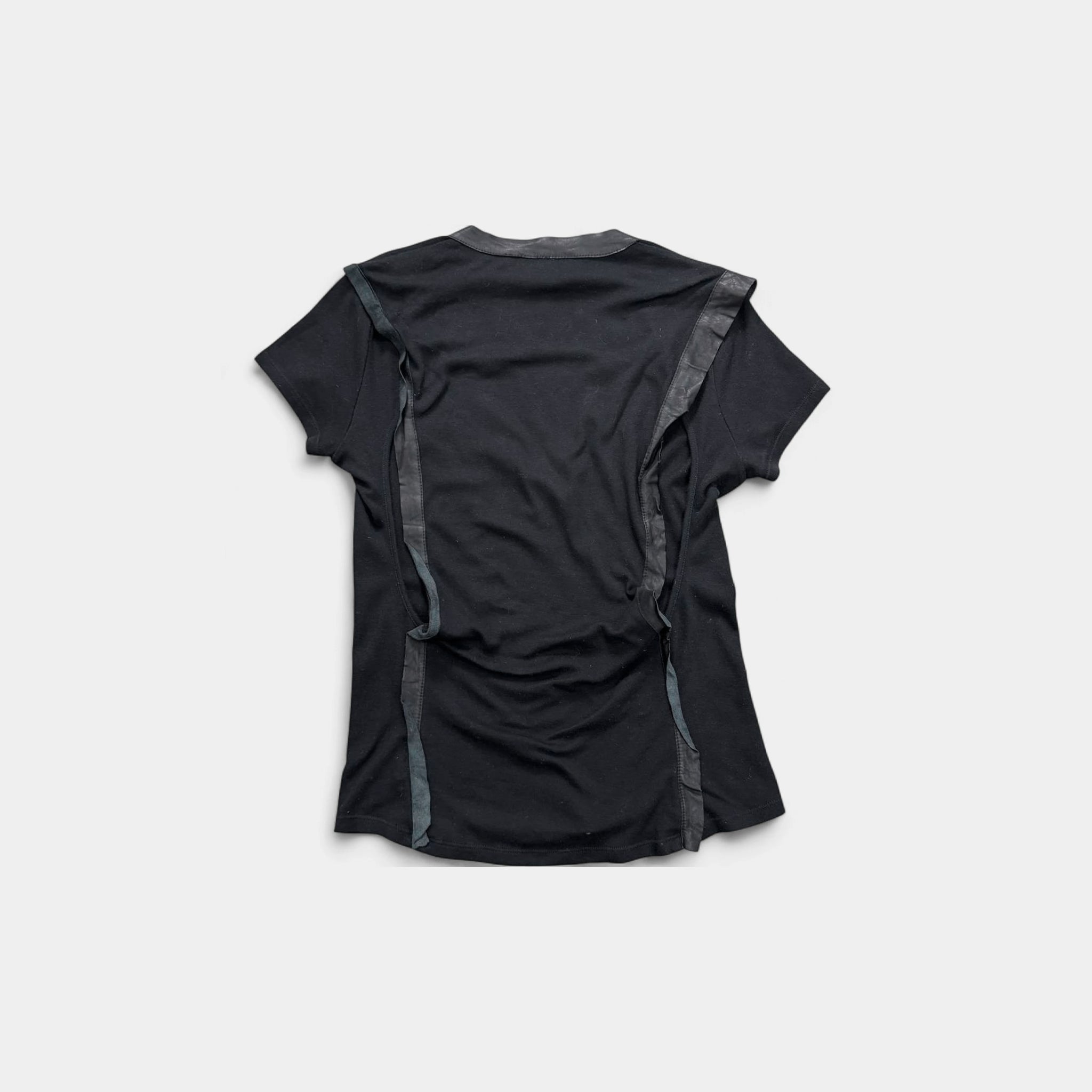 Dsquared2 Black Cotton V-Neck T-shirt with Leather Trim