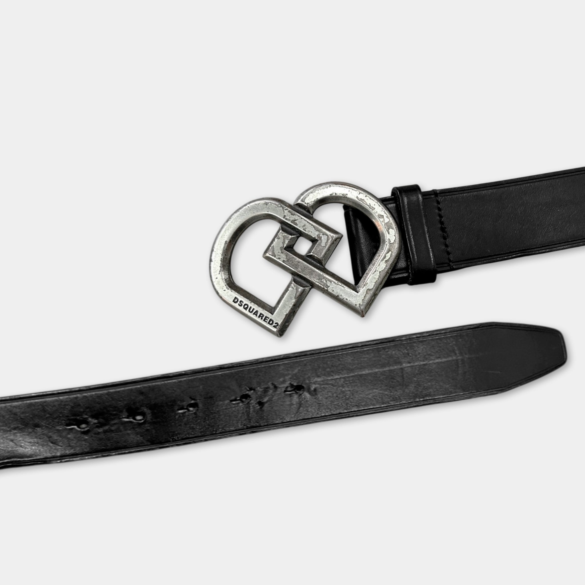 Dsquared2 "Heart" Buckle Black Leather Belt