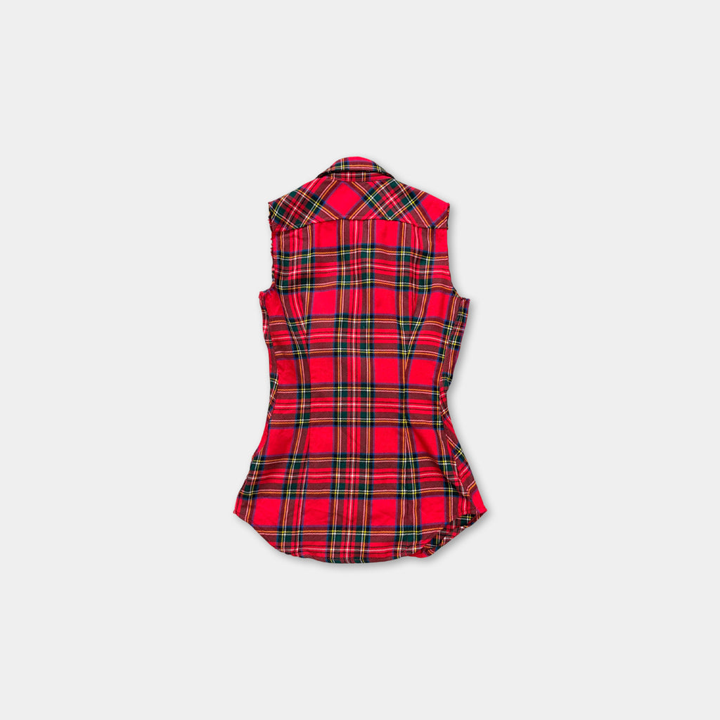 Dsquared2 Red Tartan Plaid Sleeveless Frayed Shirt