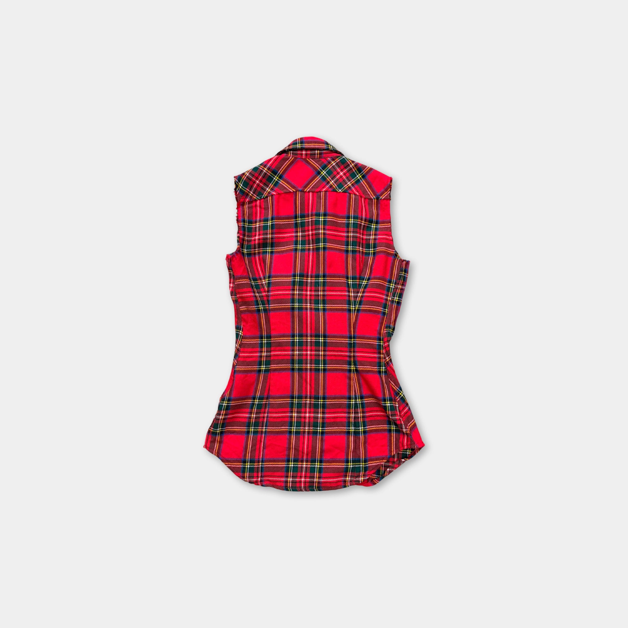 Dsquared2 Red Tartan Plaid Sleeveless Frayed Shirt