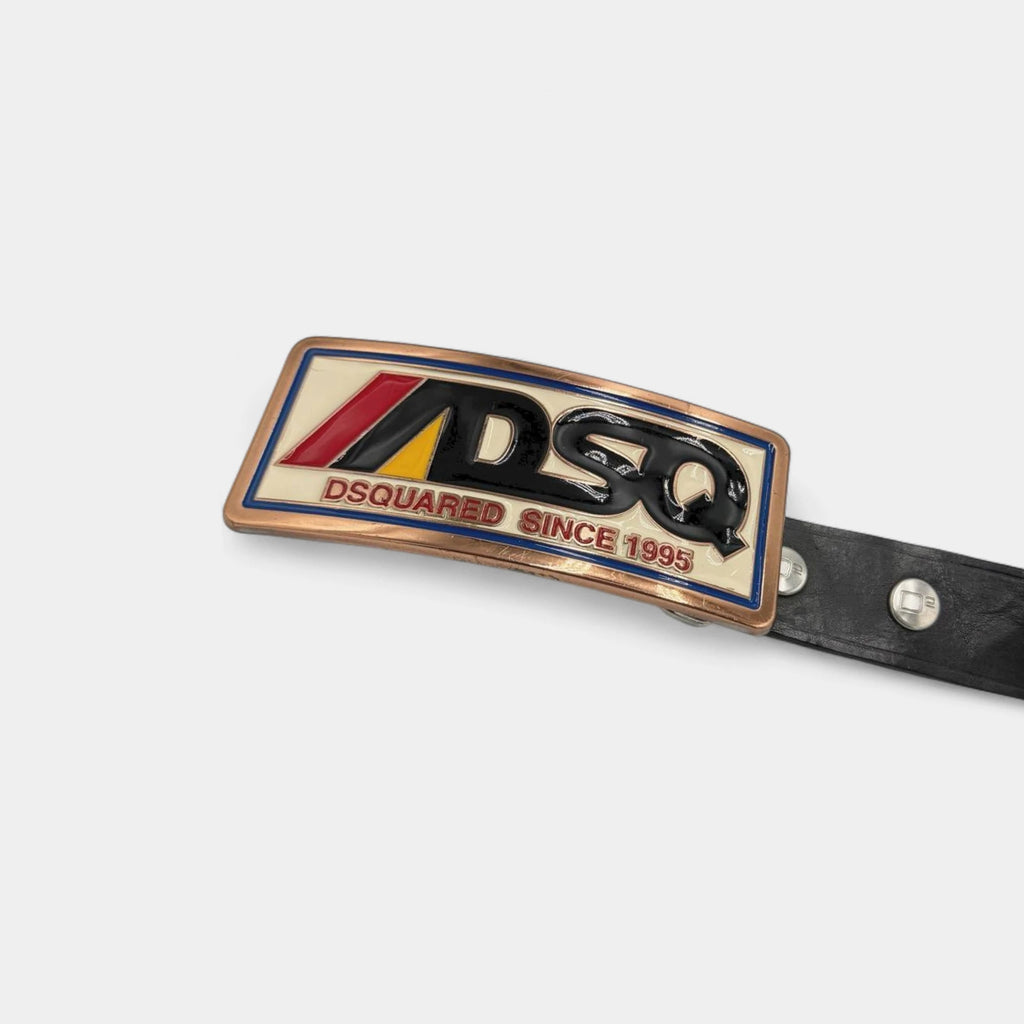 Dsquared2 2000s Racing Buckle Black Leather Belt