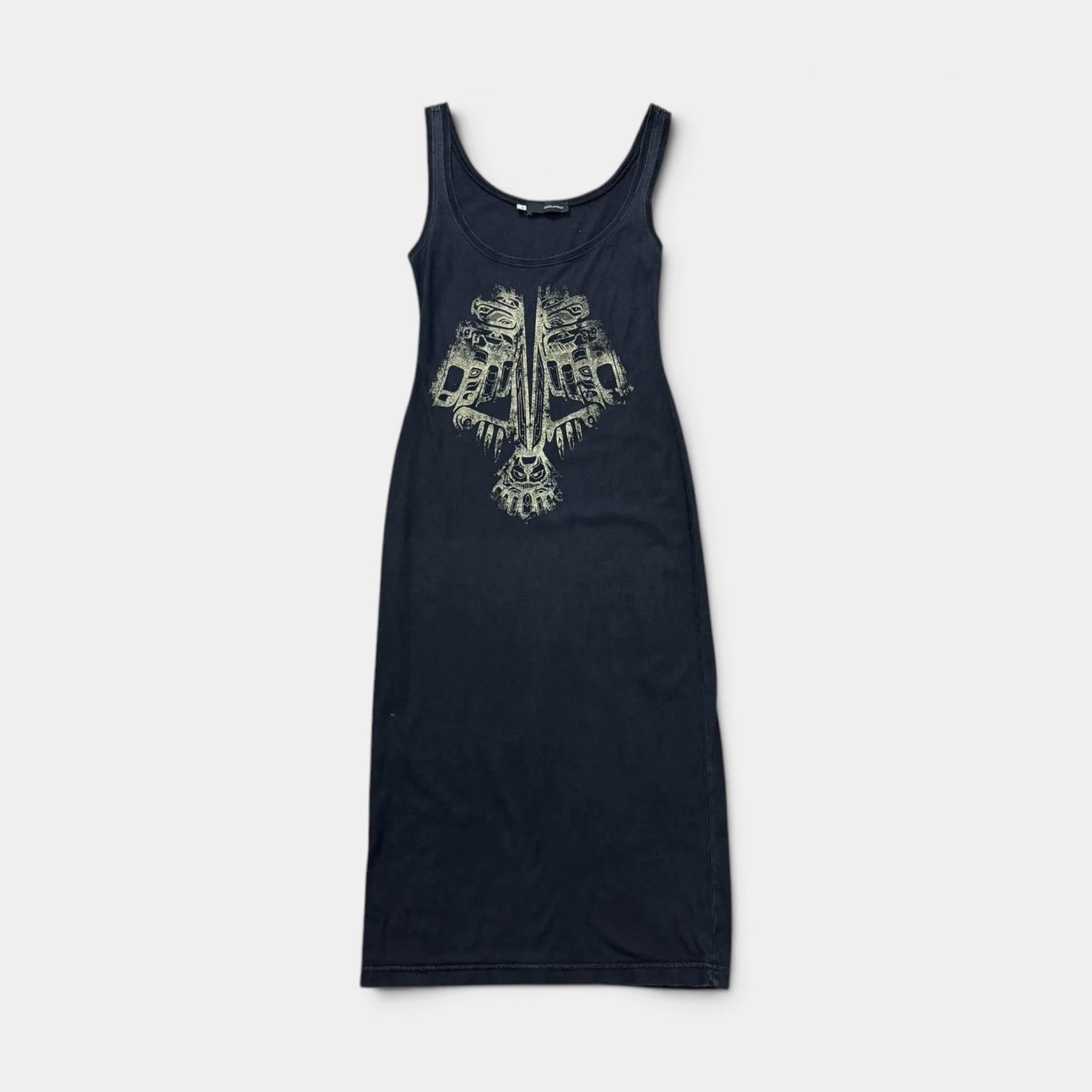 Dsquared2 Dark Navy Totem Graphic Stretch Tank Midi Dress