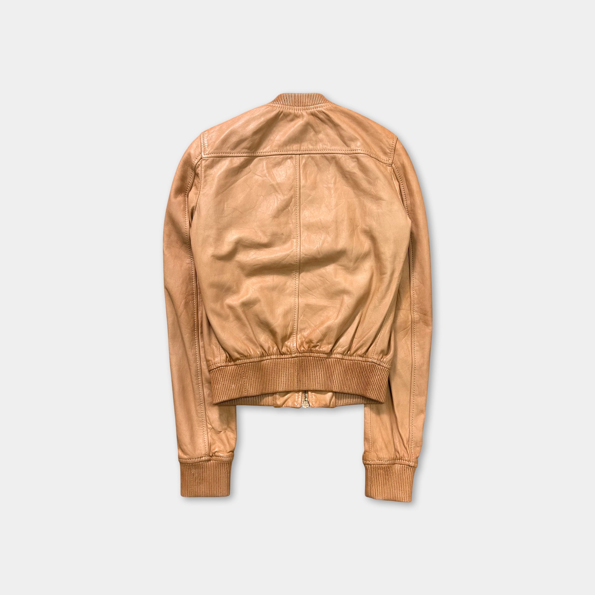 Dsquared2 Beige Leather Cargo Bomber Jacket