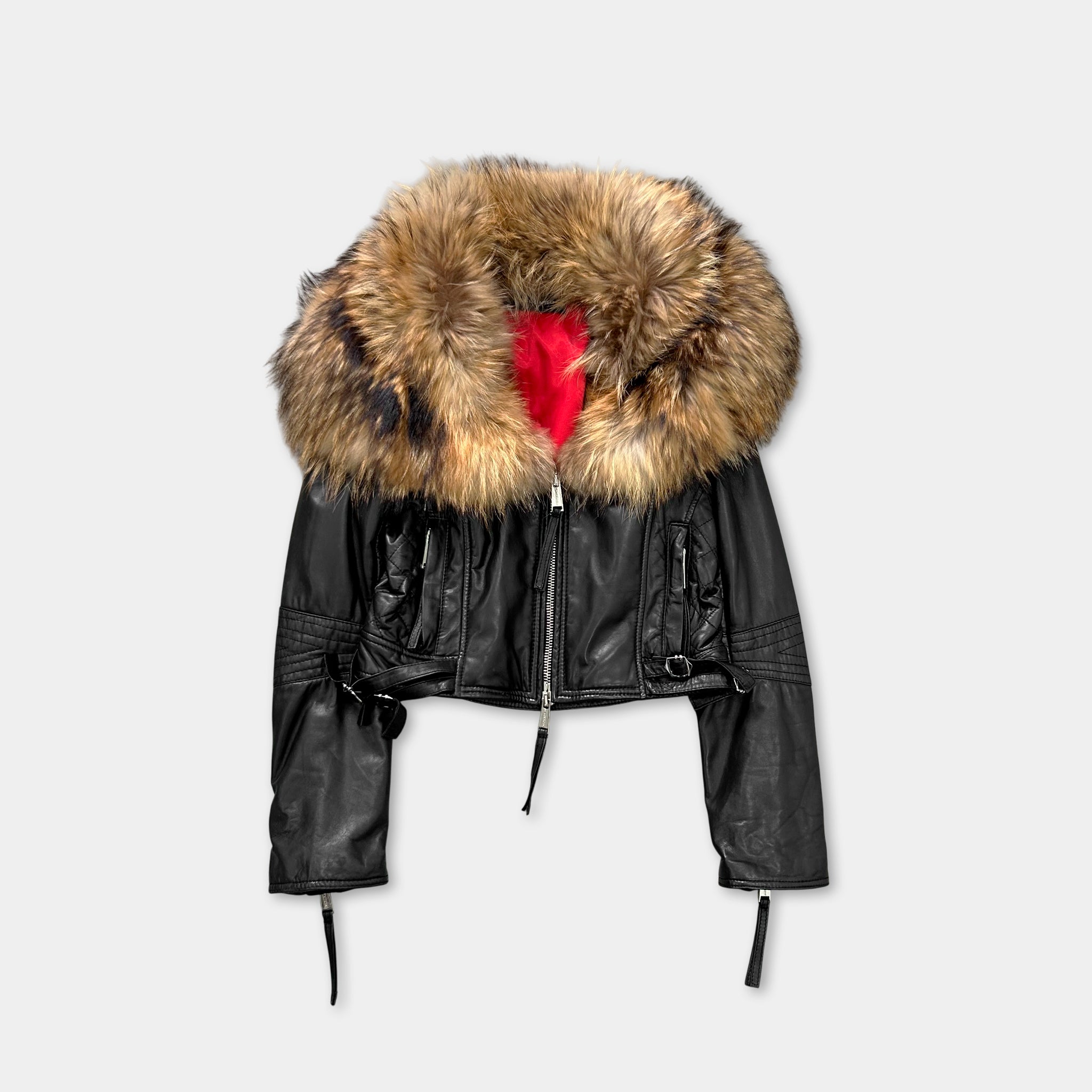Dsquared2 Cropped Leather Jacket with Fur Collar