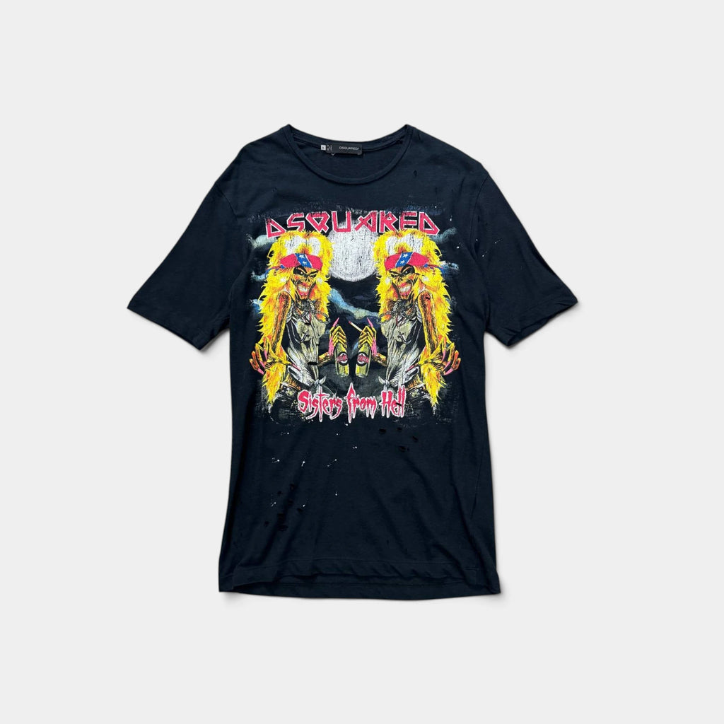 Dsquared2 Distressed Rock-Inspired Black Graphic T-Shirt