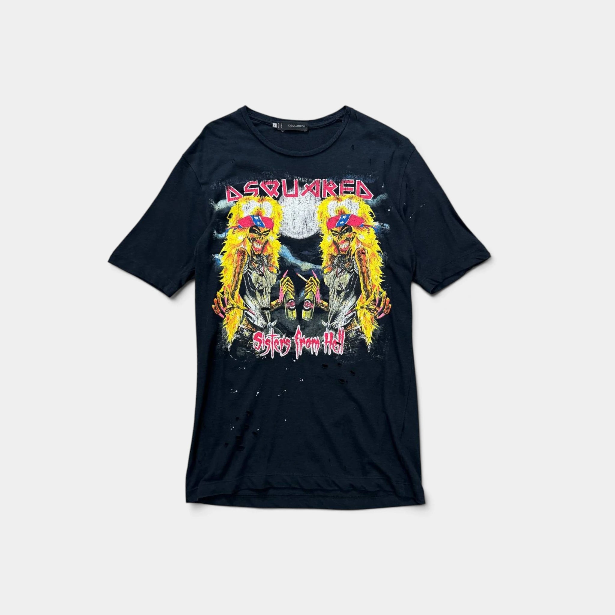 Dsquared2 Distressed Rock-Inspired Black Graphic T-Shirt