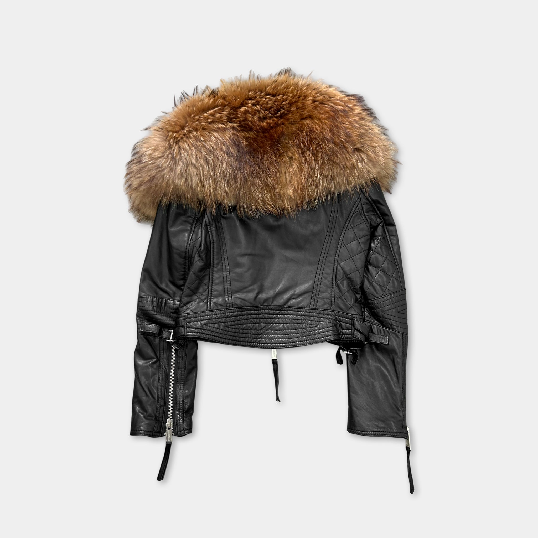 Dsquared2 Cropped Leather Jacket with Fur Collar