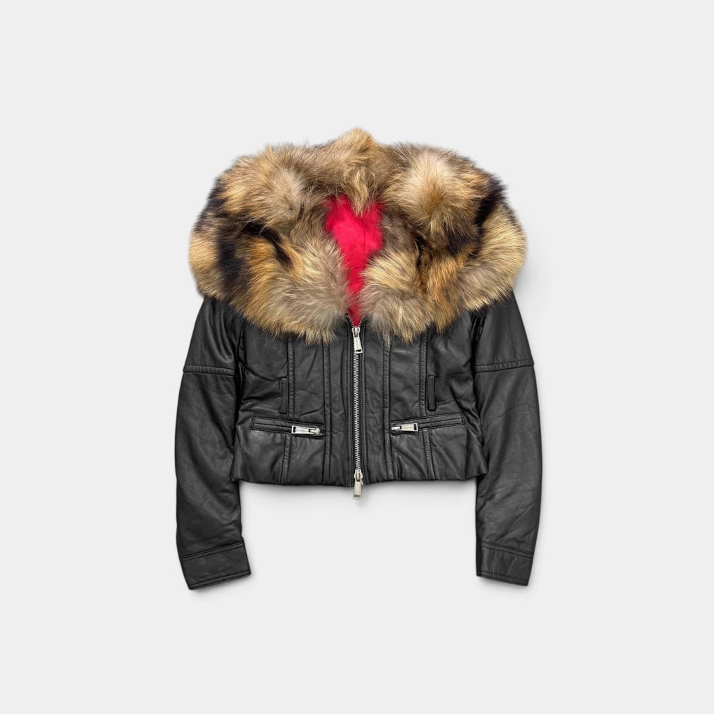 Dsquared2 FW07 Lambskin Leather Jacket with Raccoon Fur Collar