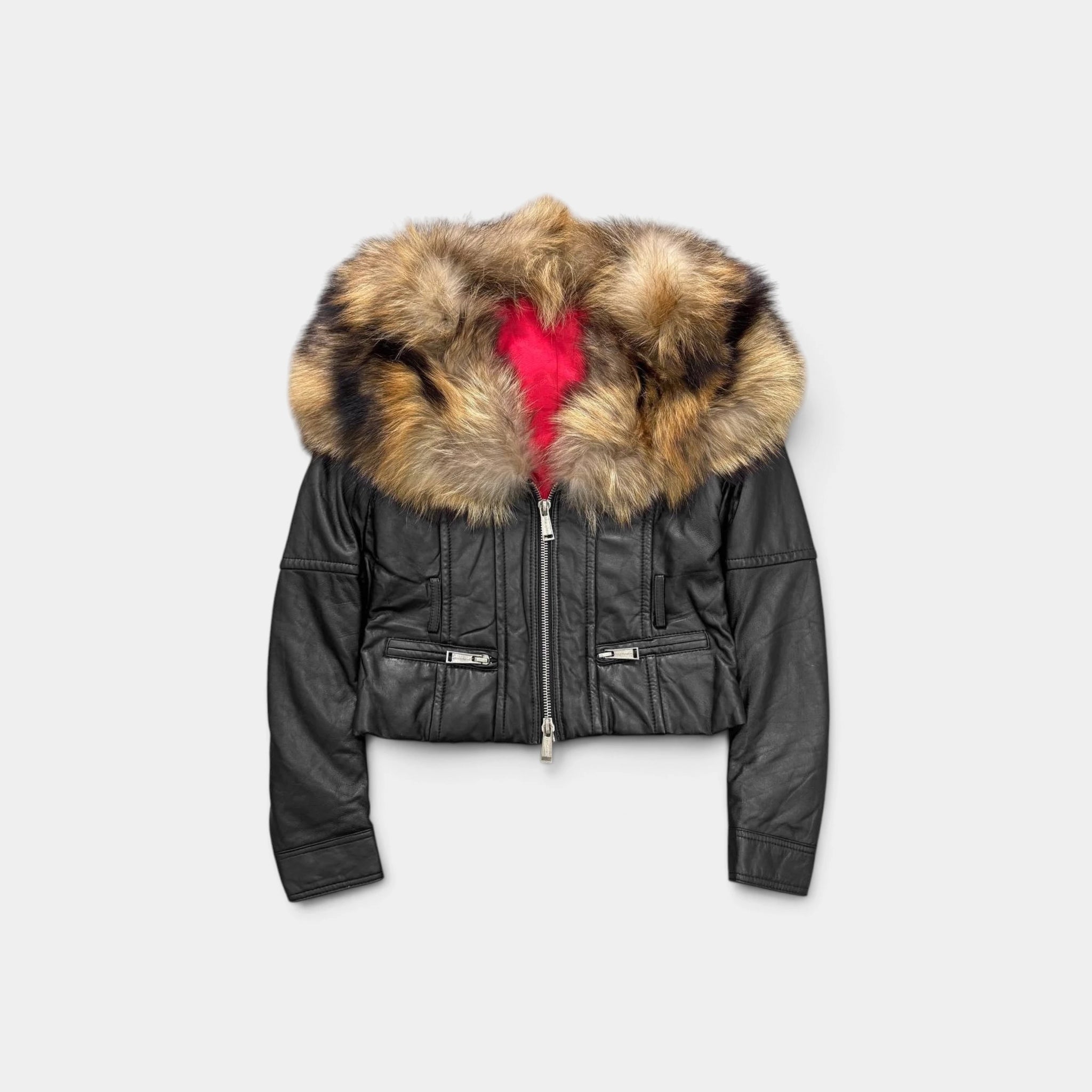 Dsquared2 FW07 Lambskin Leather Jacket with Raccoon Fur Collar