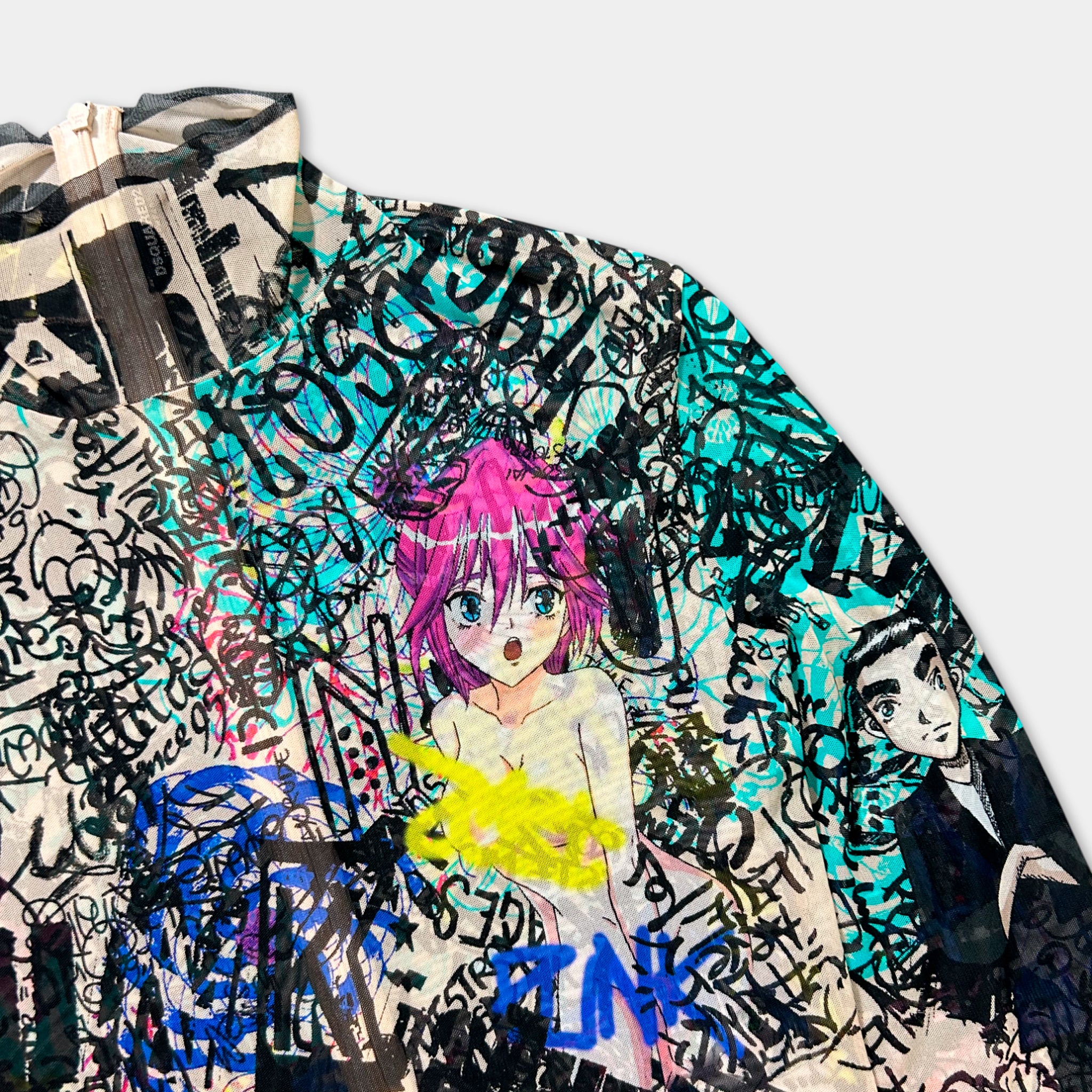 The image is a collage of various colorful and stylized images, including a pink-haired girl, a blue and black character, and other abstract and graffiti-like designs. The collage is filled with a diverse range of colors, shapes, and styles, creating a visually striking and dynamic composition.