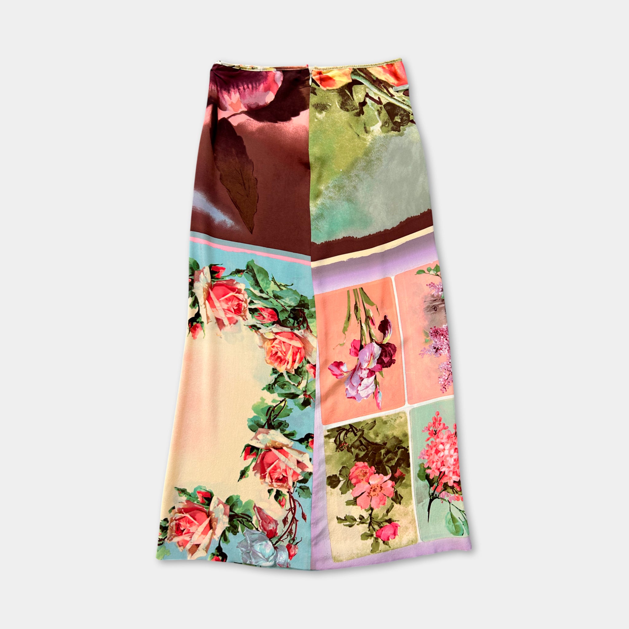 The image is a colorful skirt with a floral print design.