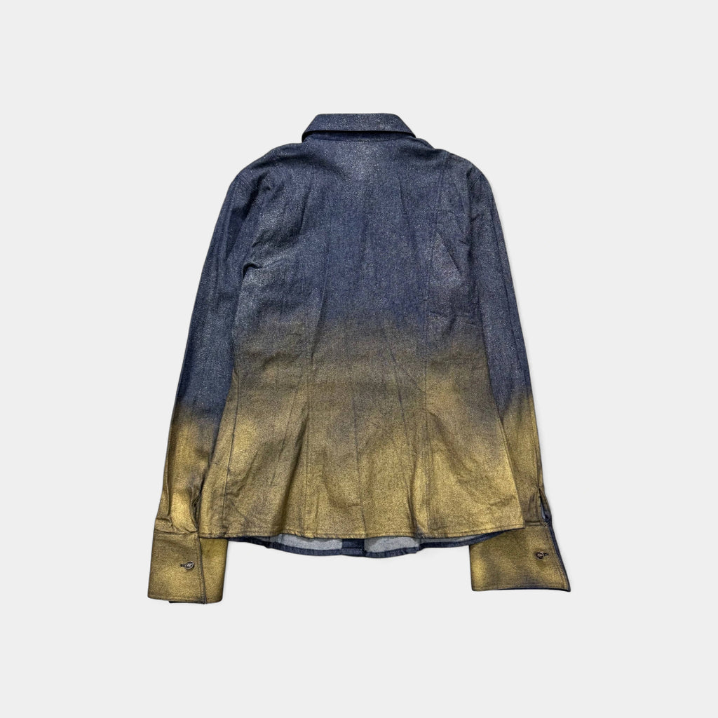 Fendi 90's Metallic Gold Gradient Denim Shirt by Karl Lagerfeld