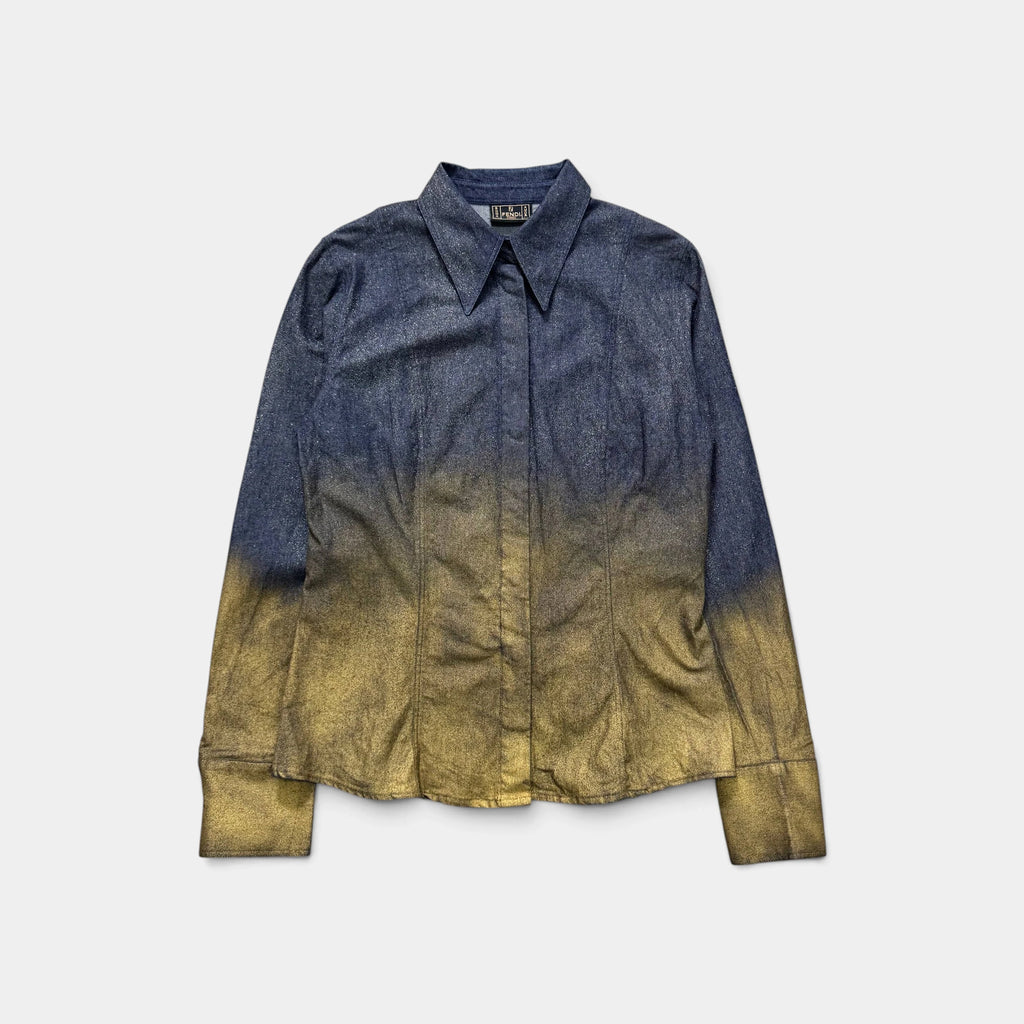 Fendi 90's Metallic Gold Gradient Denim Shirt by Karl Lagerfeld