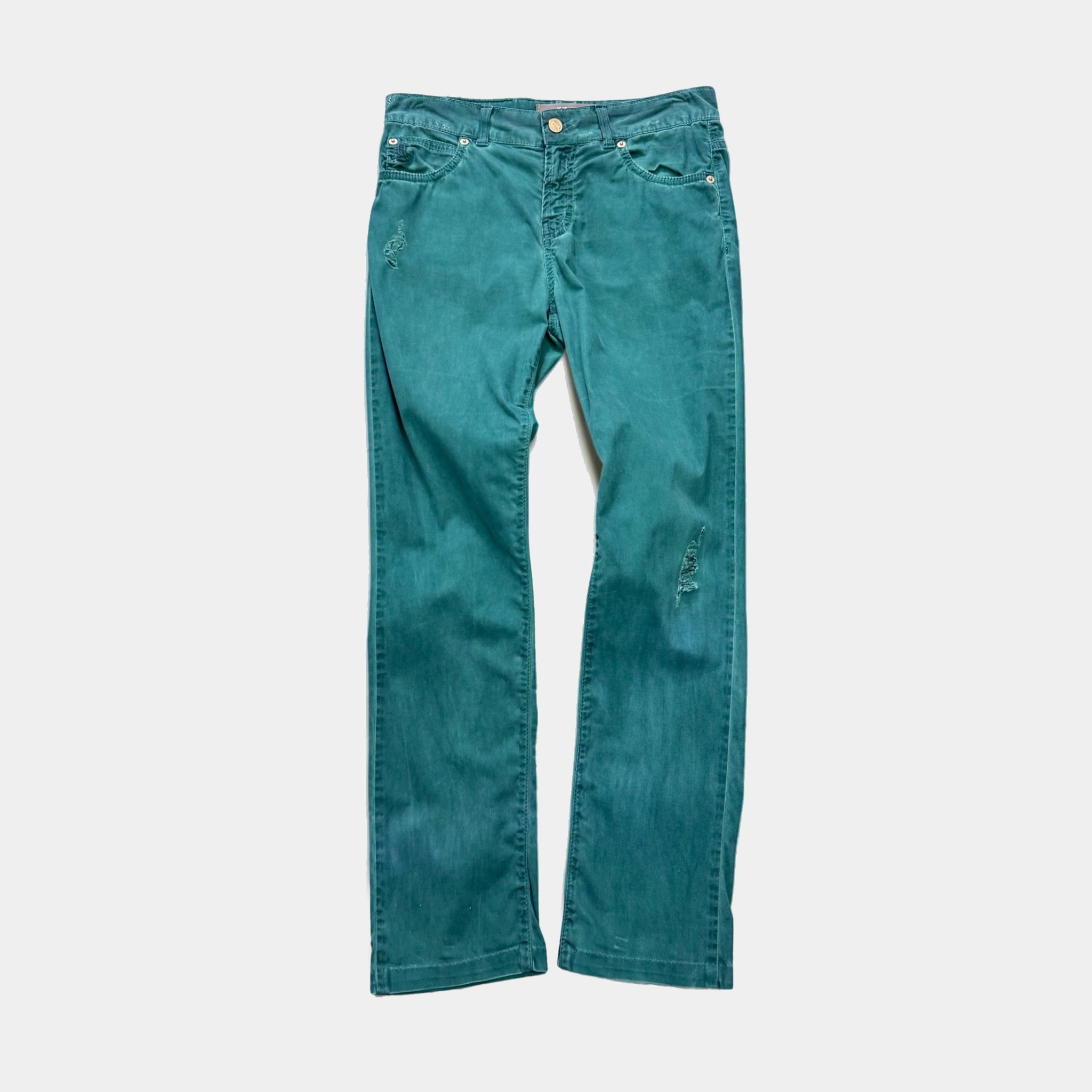 Galliano 2000s Distressed Turquoise Jeans